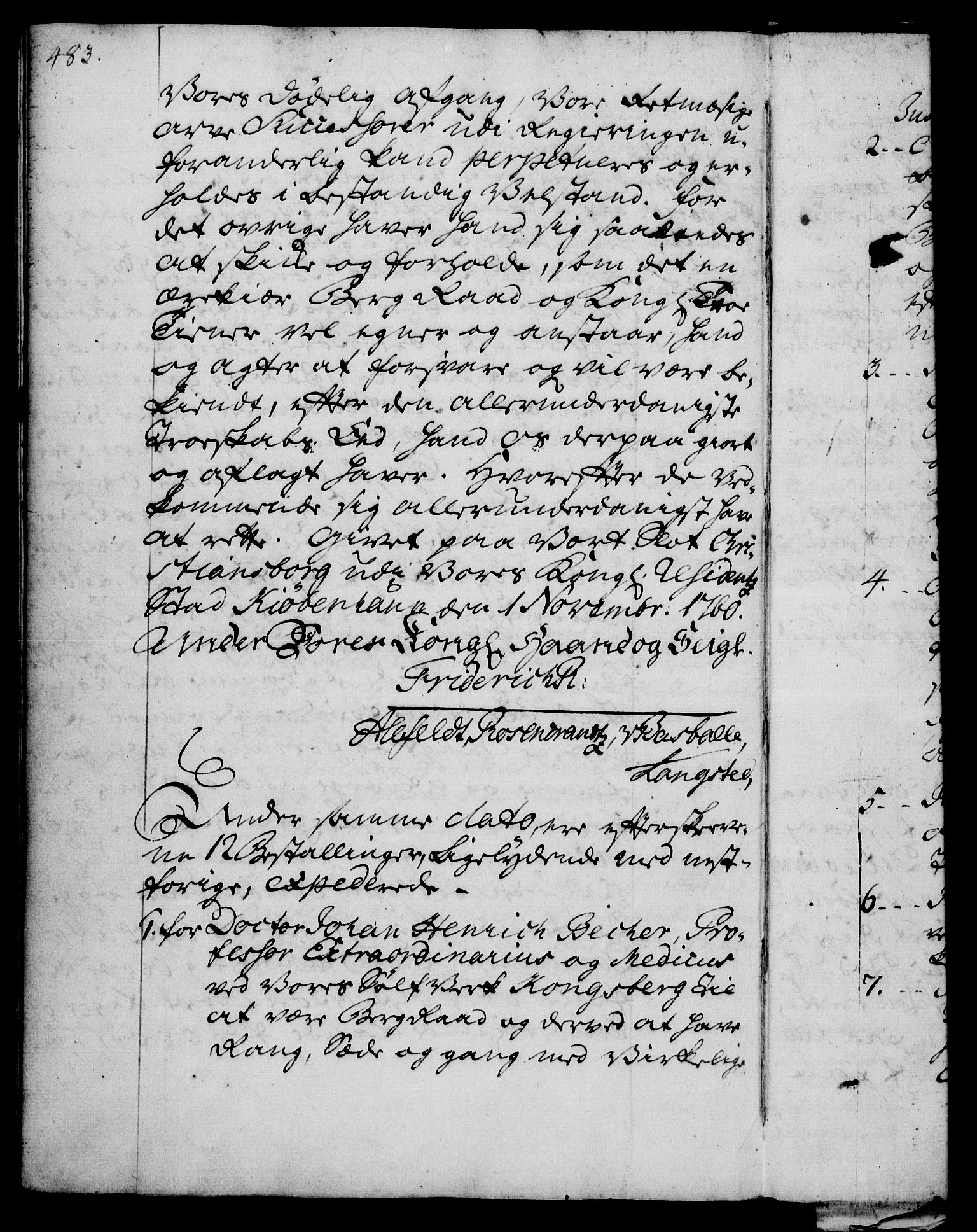 Rentekammeret, Kammerkanselliet, RA/EA-3111/G/Gg/Gge/L0003: Norsk bestallingsprotokoll med register (merket RK 53.27), 1745-1761, p. 483