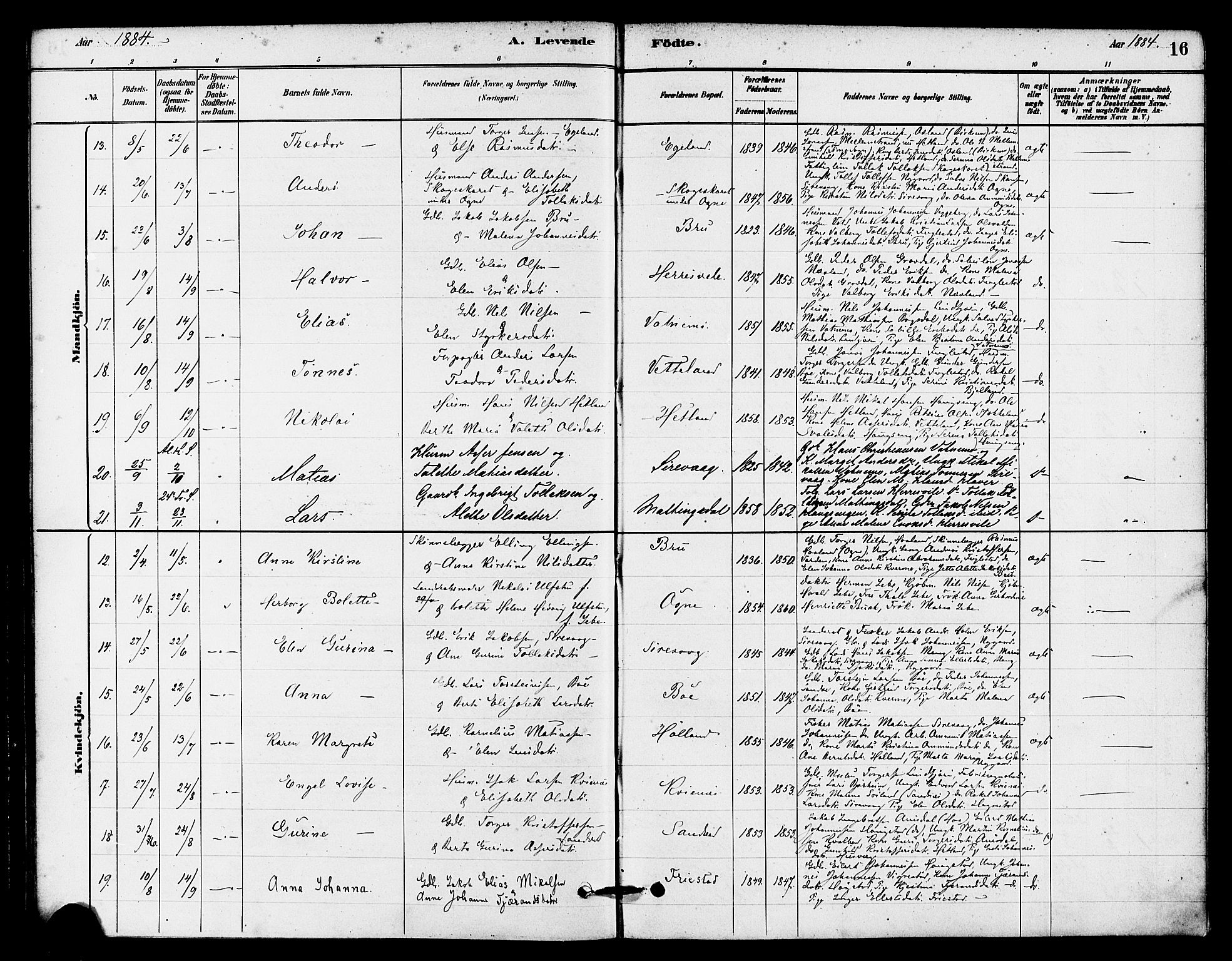 Eigersund sokneprestkontor, AV/SAST-A-101807/S08/L0016: Parish register (official) no. A 16, 1879-1893, p. 16