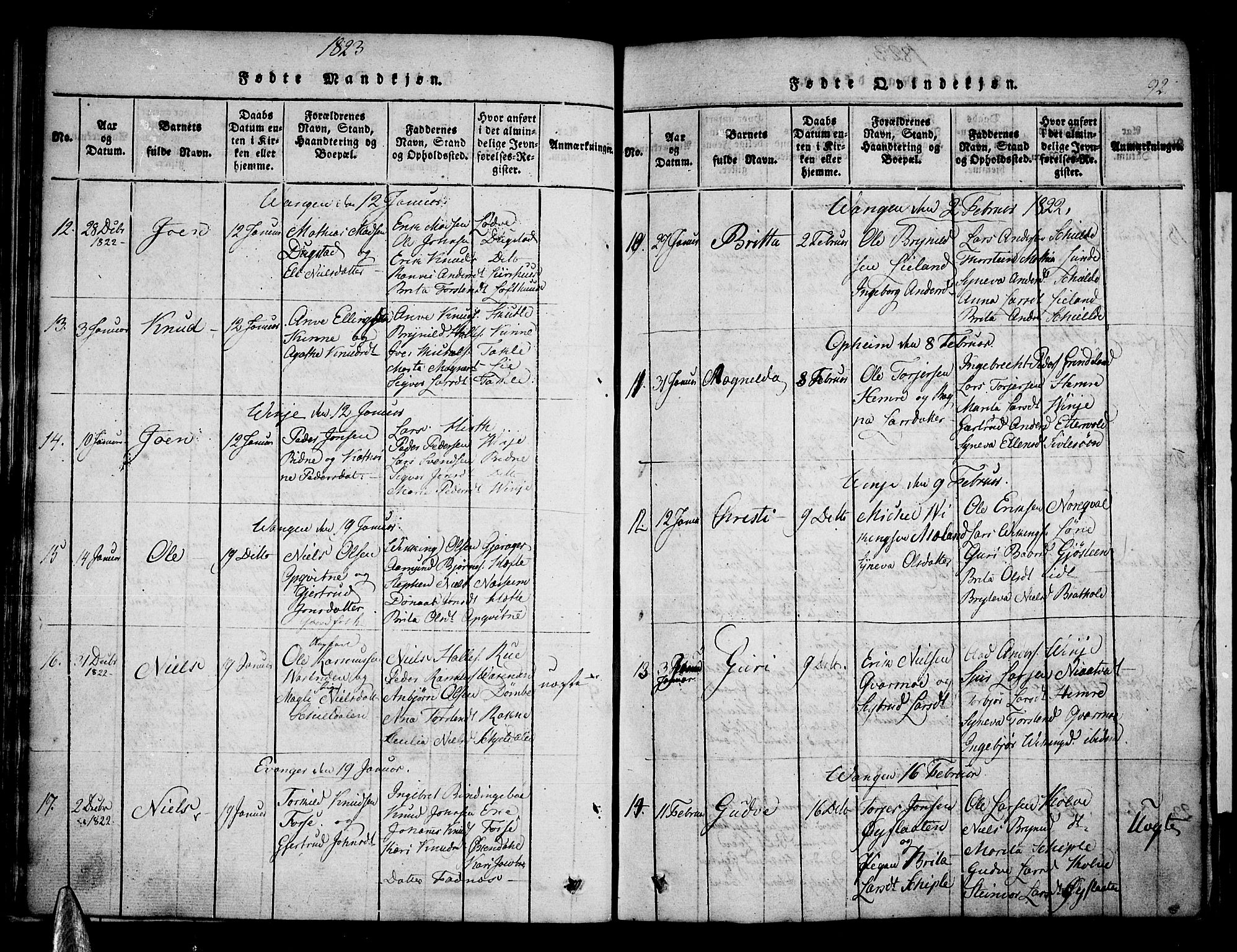 Voss sokneprestembete, AV/SAB-A-79001/H/Haa: Parish register (official) no. A 11, 1816-1827, p. 92