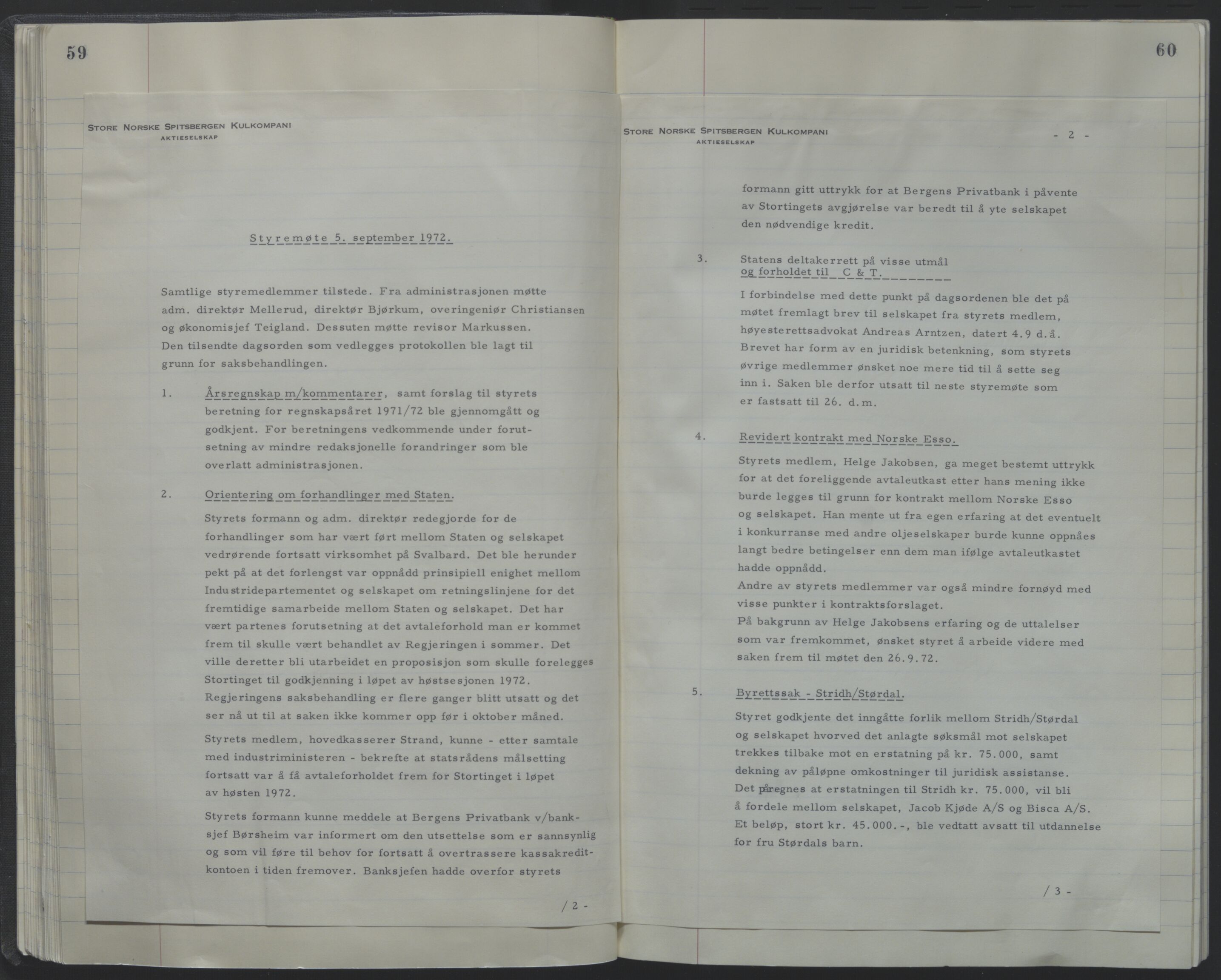 Store Norske Spitsbergen Kulkompani A/S, AV/SATØ-P-0073/09/A/Ab/Aba/L0001: Styreprotokoll 6, 1970-1979, p. 59-60