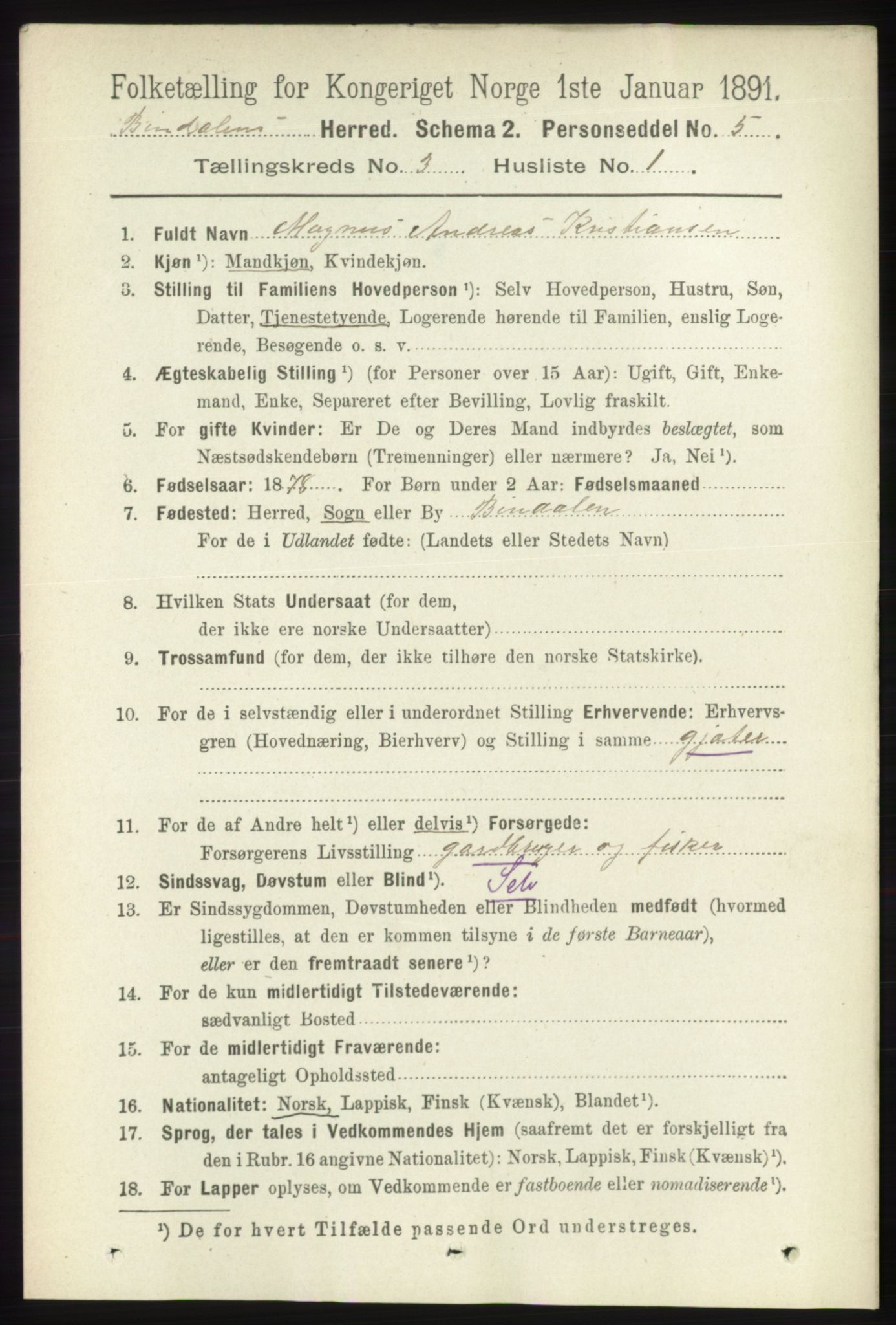 RA, 1891 census for 1811 Bindal, 1891, p. 650