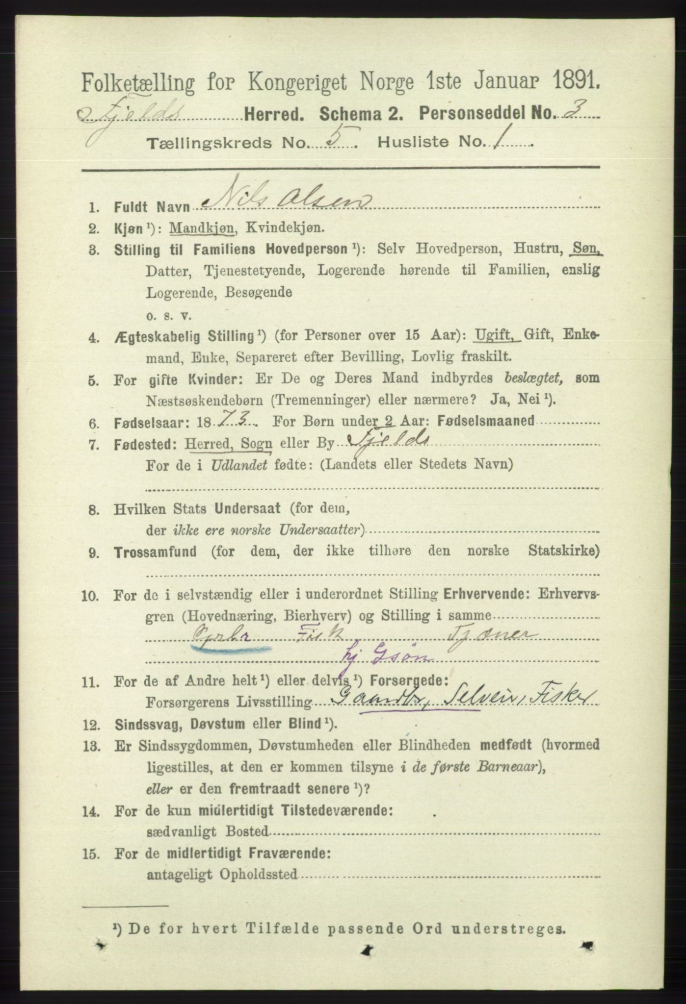 RA, 1891 census for 1246 Fjell, 1891, p. 2556