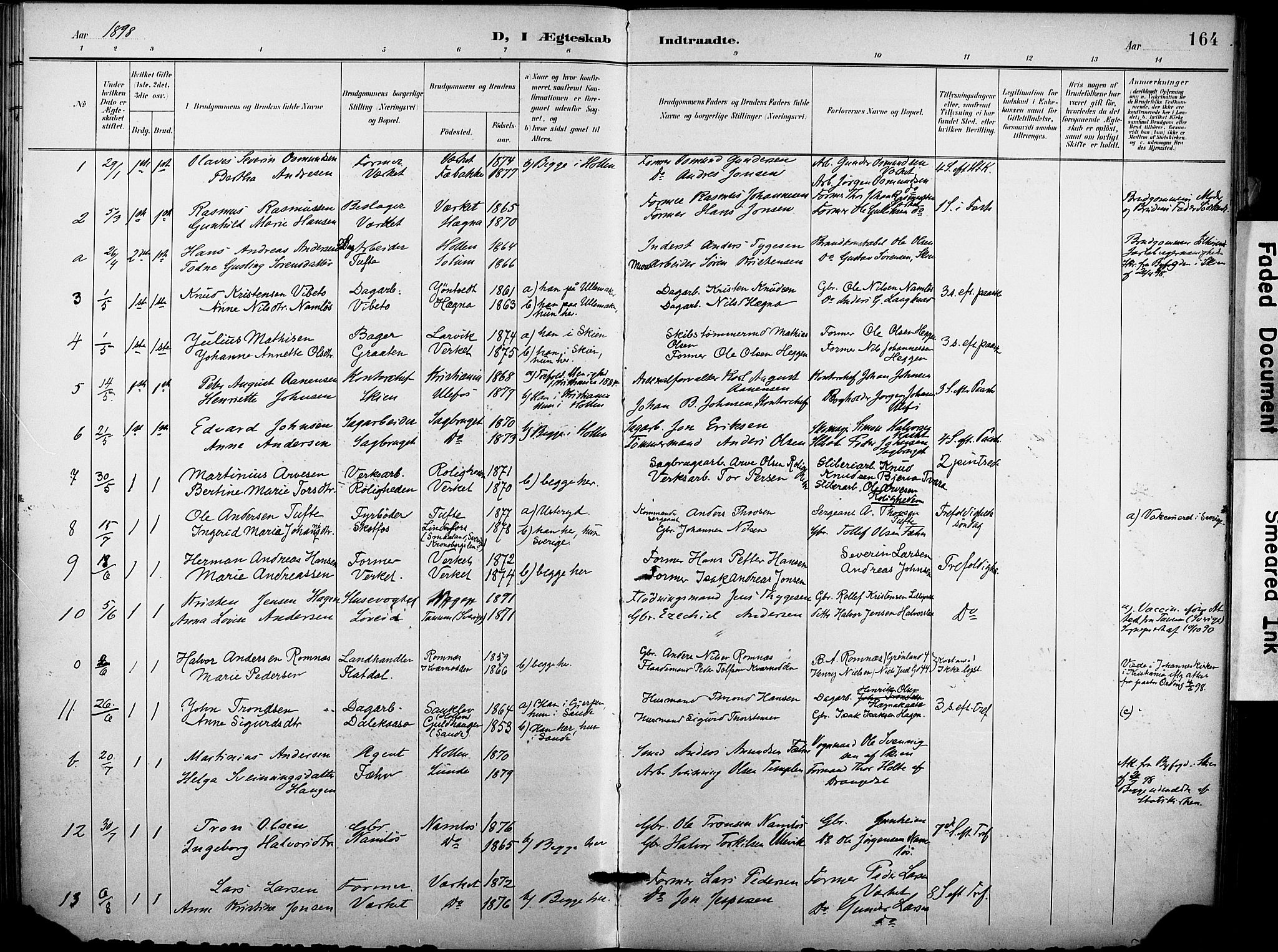 Holla kirkebøker, SAKO/A-272/F/Fa/L0010: Parish register (official) no. 10, 1897-1907, p. 164