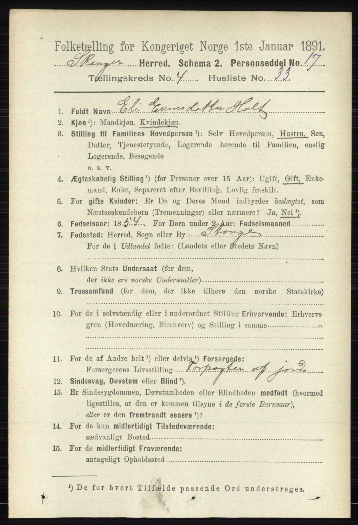 RA, 1891 census for 0712 Skoger, 1891, p. 2511