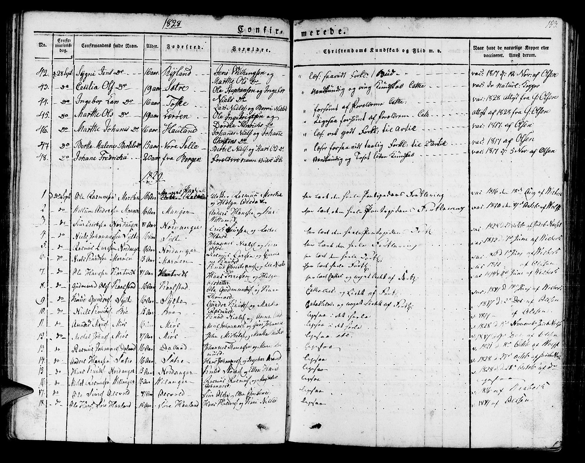 Manger sokneprestembete, SAB/A-76801/H/Haa: Parish register (official) no. A 4, 1824-1838, p. 153