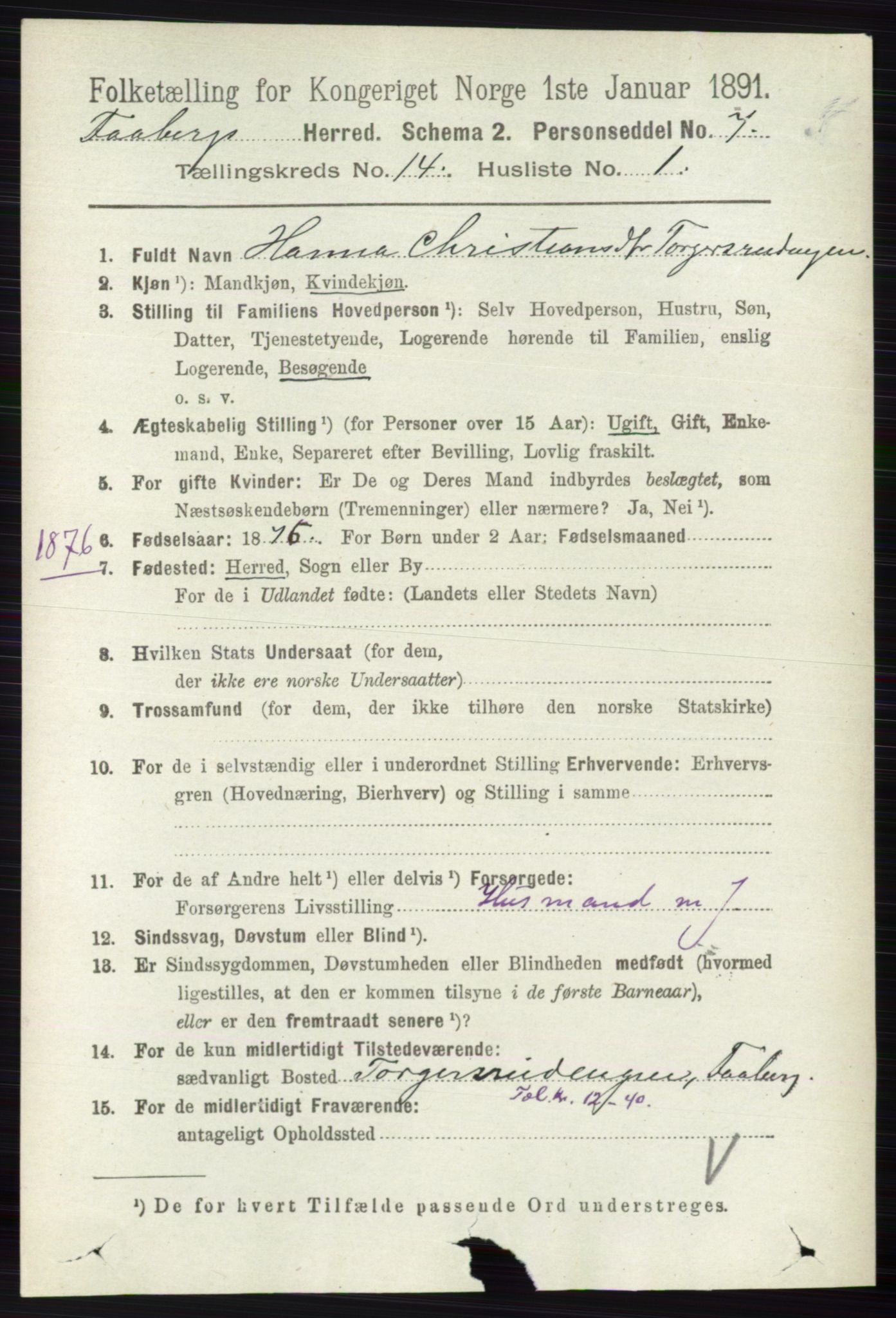 RA, 1891 census for 0524 Fåberg, 1891, p. 5616