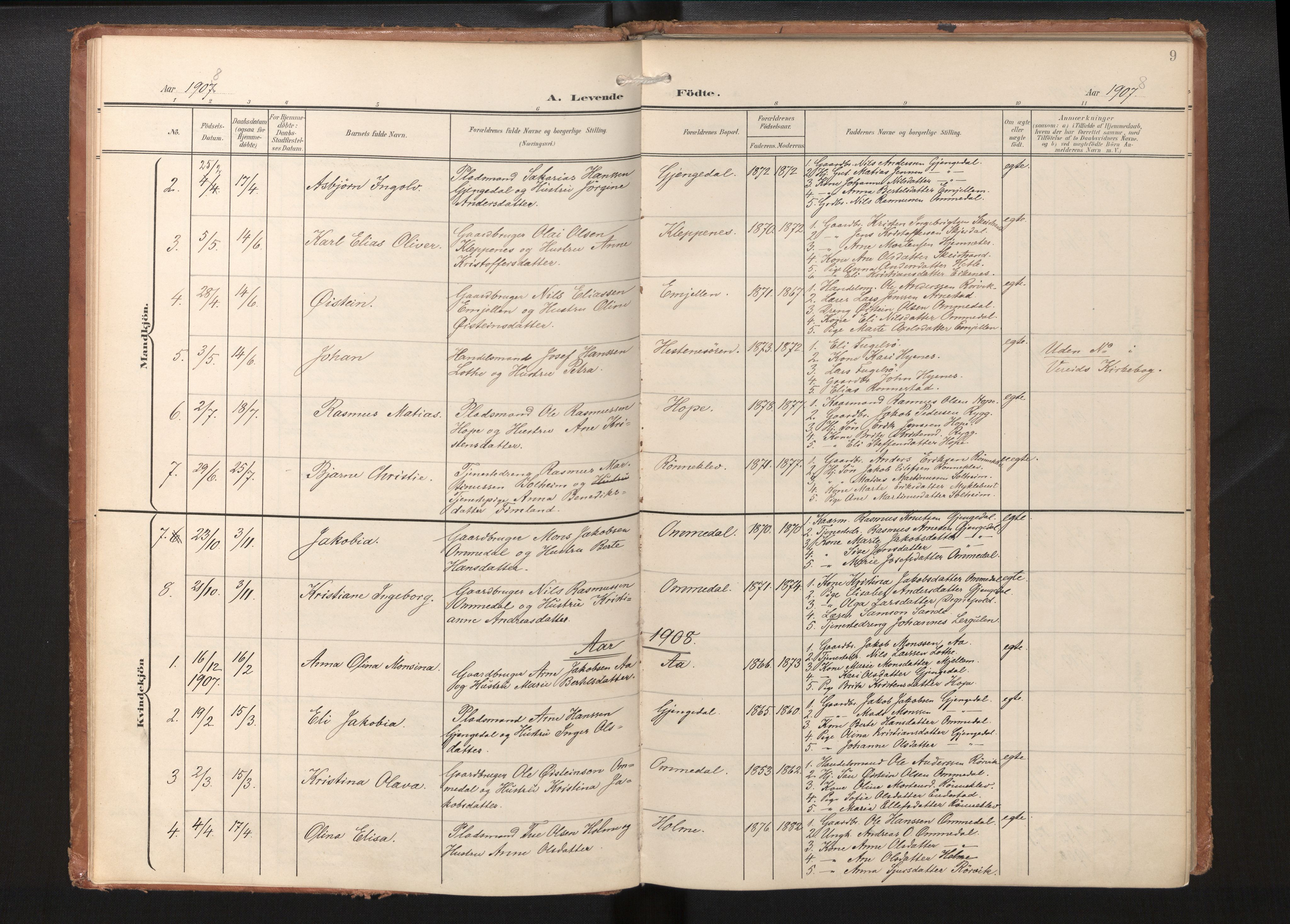 Gloppen sokneprestembete, SAB/A-80101/H/Haa/Haae/L0002: Parish register (official) no. E 2, 1904-1925, p. 8b-9a