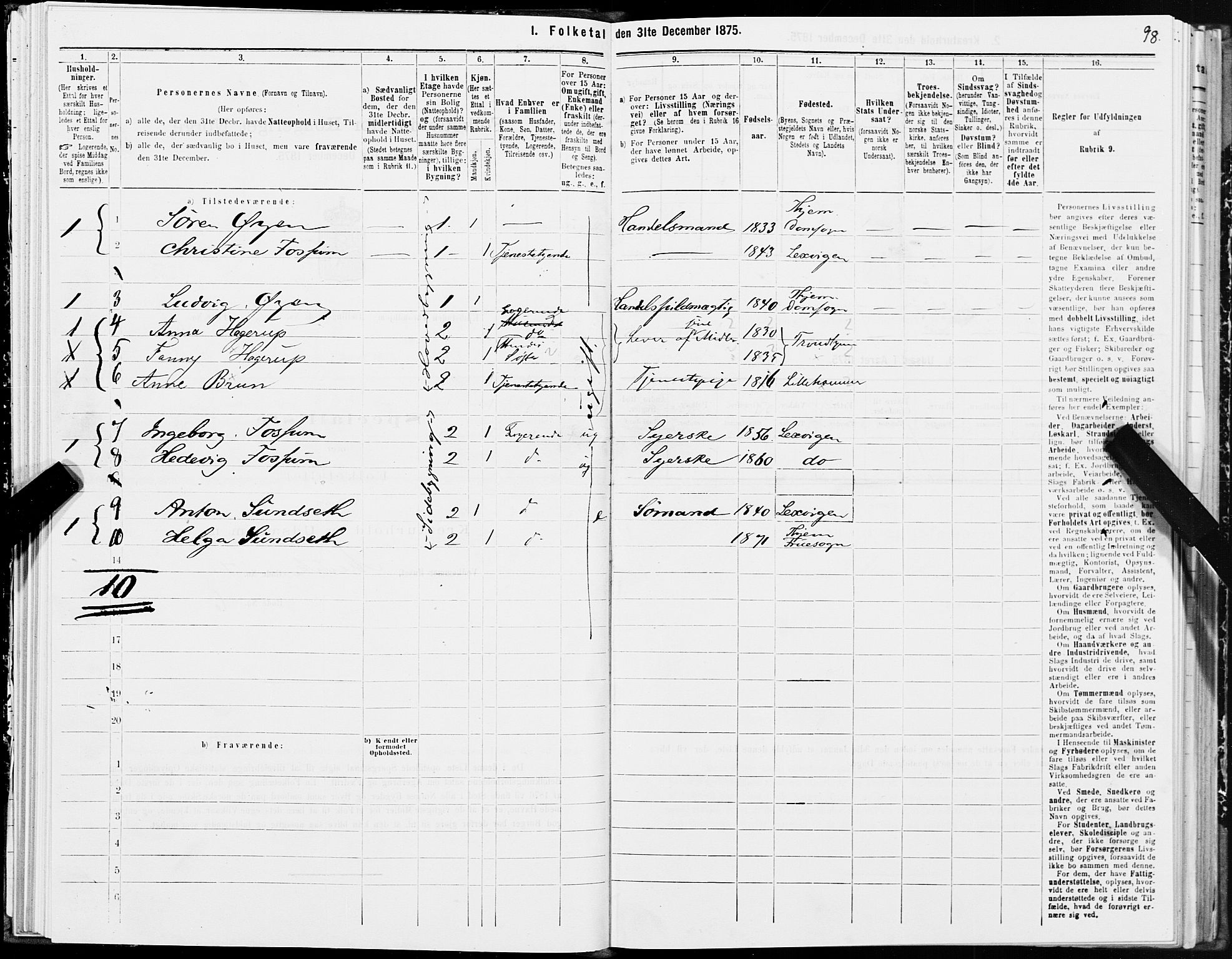 SAT, 1875 census for 1601 Trondheim, 1875, p. 4098