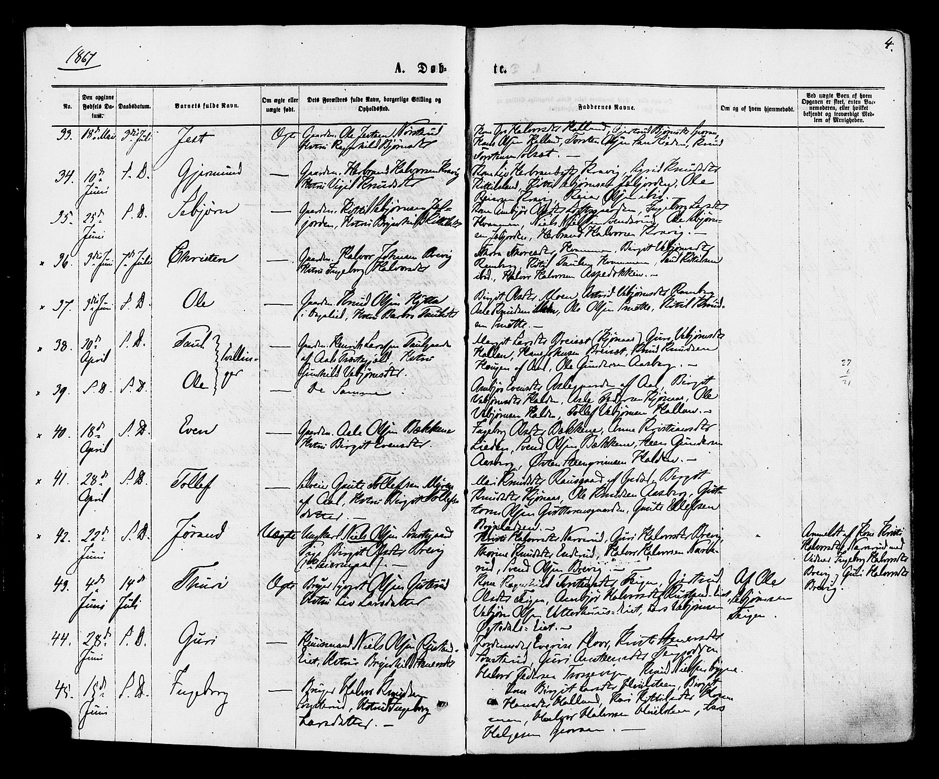 Nore kirkebøker, AV/SAKO-A-238/F/Fa/L0004: Parish register (official) no. I 4, 1867-1877, p. 4