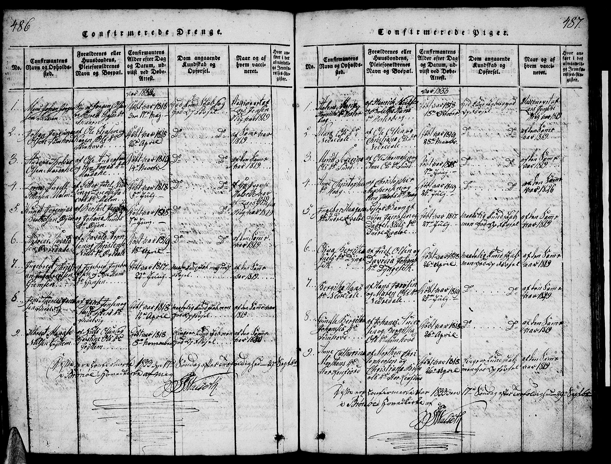 Ministerialprotokoller, klokkerbøker og fødselsregistre - Nordland, SAT/A-1459/812/L0186: Parish register (copy) no. 812C04, 1820-1849, p. 486-487