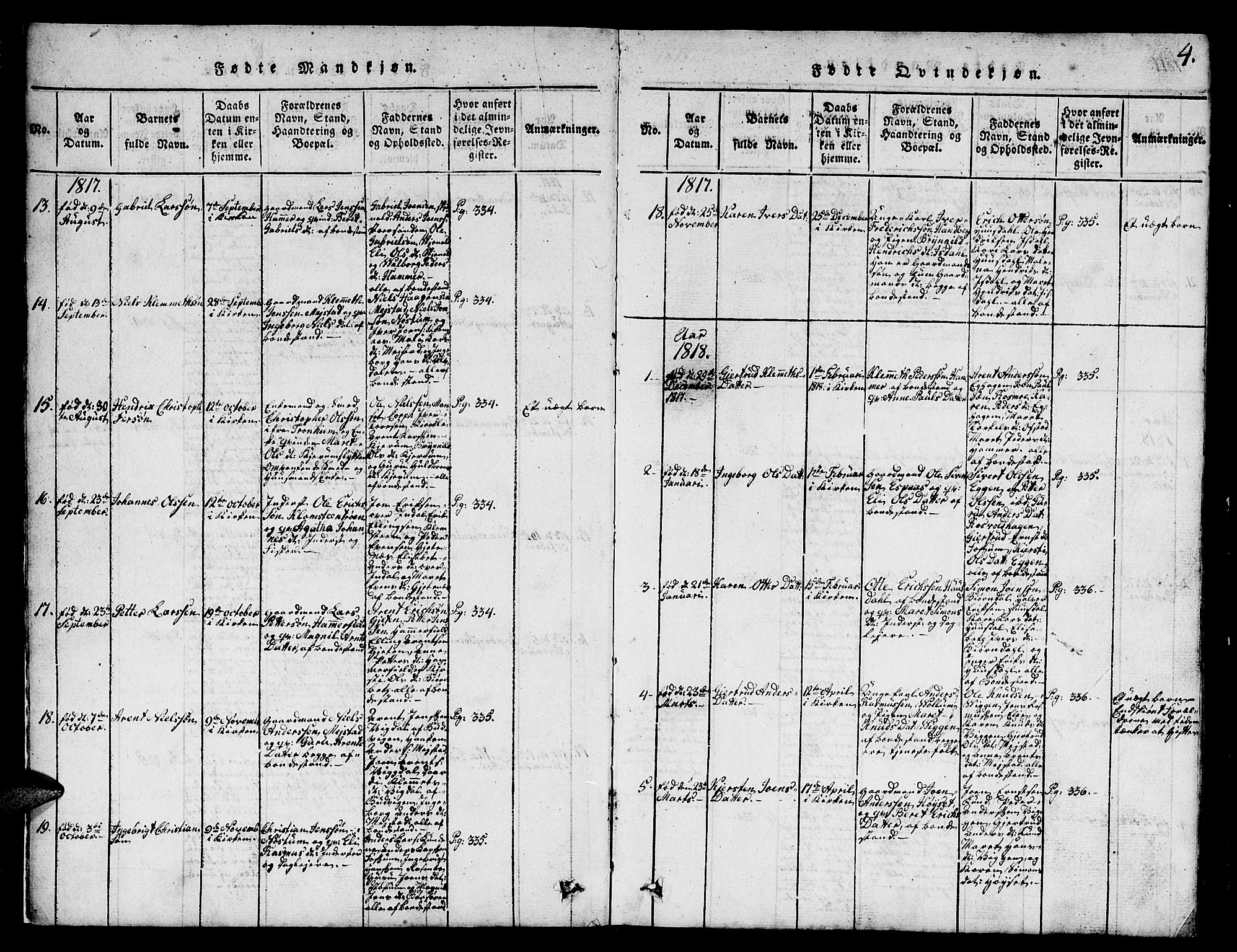 Ministerialprotokoller, klokkerbøker og fødselsregistre - Sør-Trøndelag, SAT/A-1456/665/L0776: Parish register (copy) no. 665C01, 1817-1837, p. 4