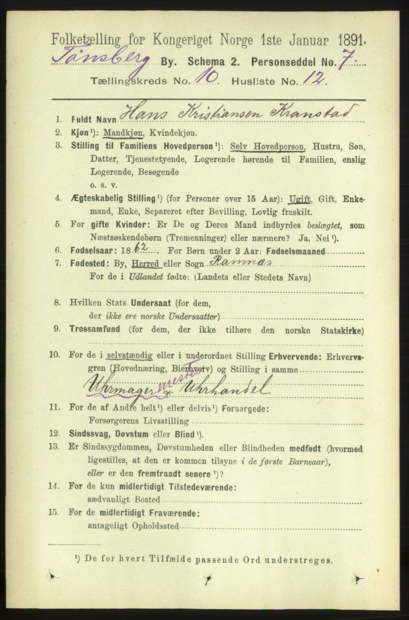 RA, 1891 census for 0705 Tønsberg, 1891, p. 3759