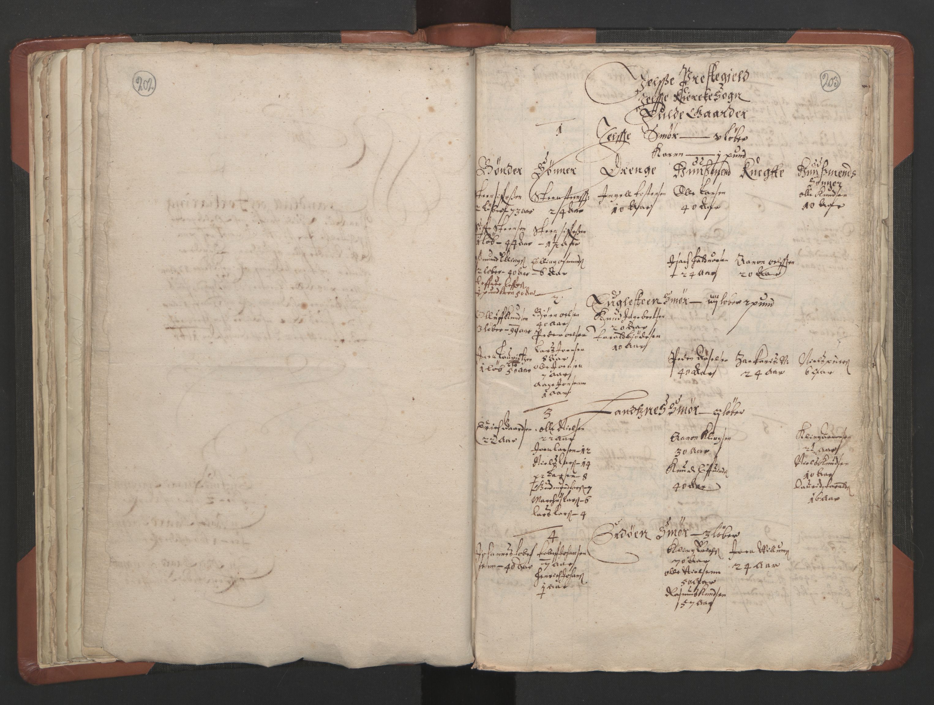 RA, Vicar's Census 1664-1666, no. 19: Ryfylke deanery, 1664-1666, p. 202-203