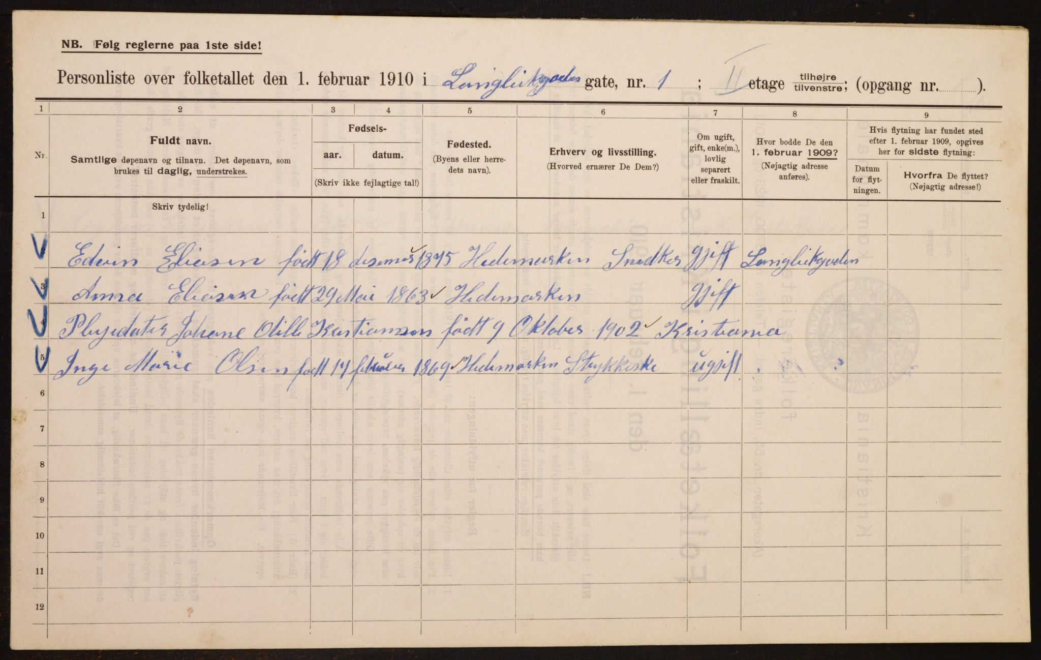 OBA, Municipal Census 1910 for Kristiania, 1910, p. 54893