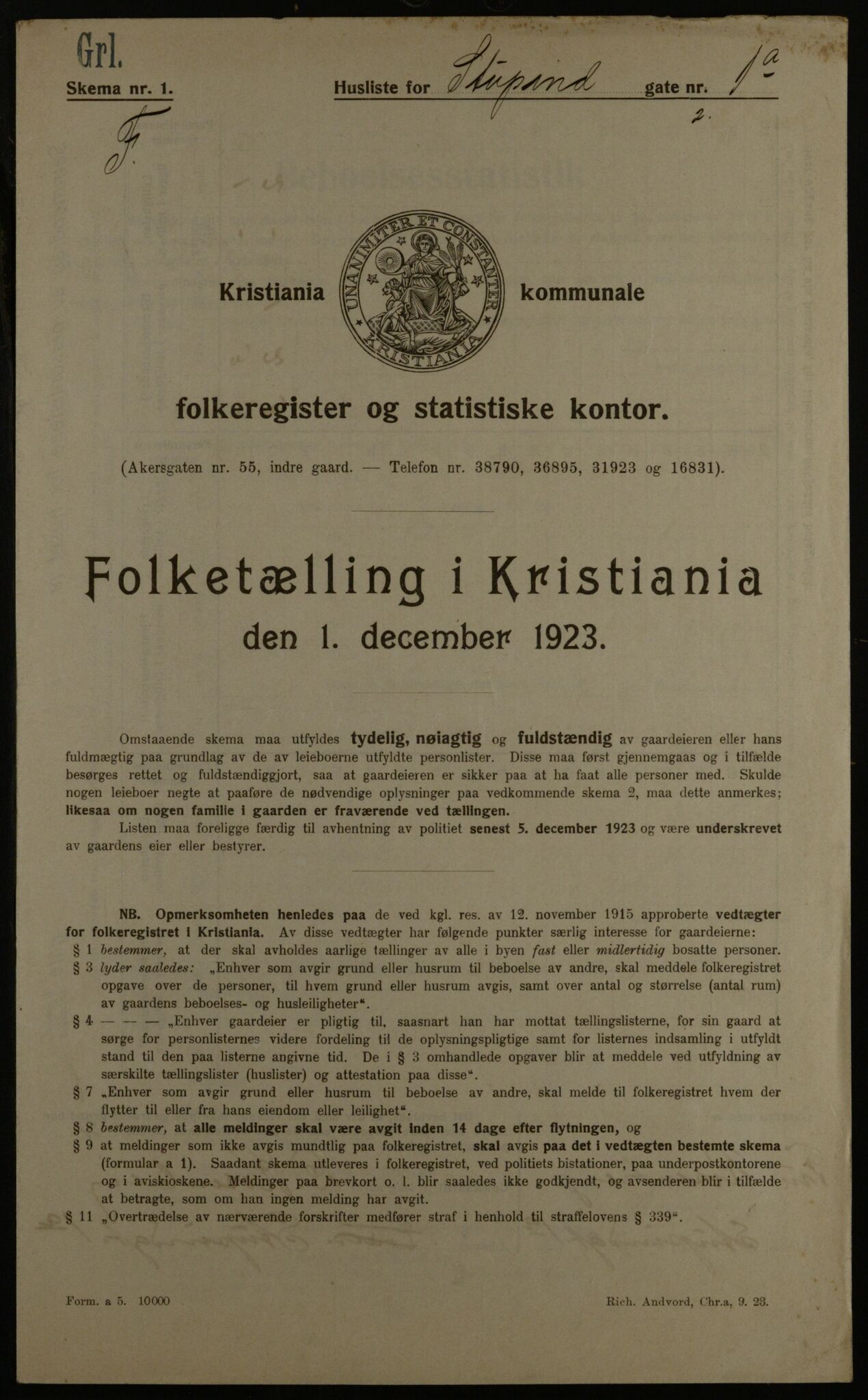 OBA, Municipal Census 1923 for Kristiania, 1923, p. 115677