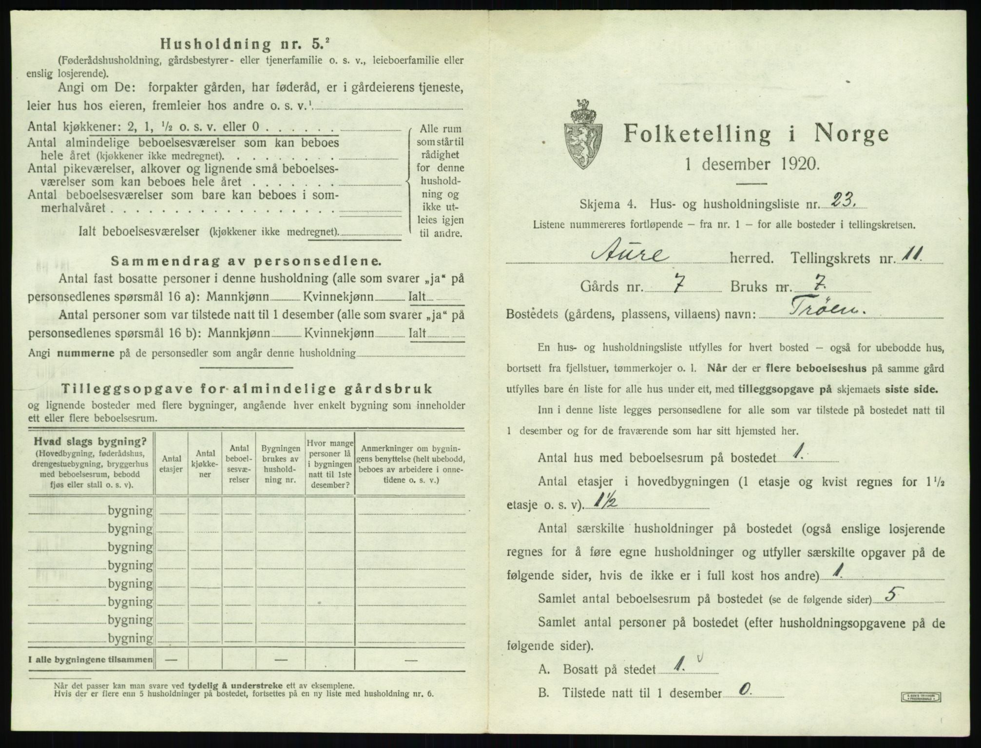 SAT, 1920 census for Aure, 1920, p. 684