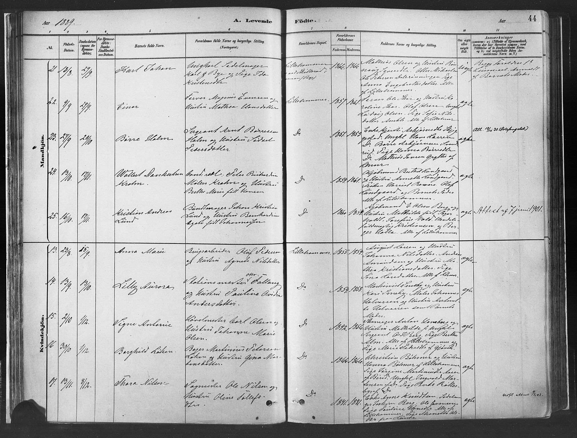 Fåberg prestekontor, SAH/PREST-086/H/Ha/Haa/L0010: Parish register (official) no. 10, 1879-1900, p. 44