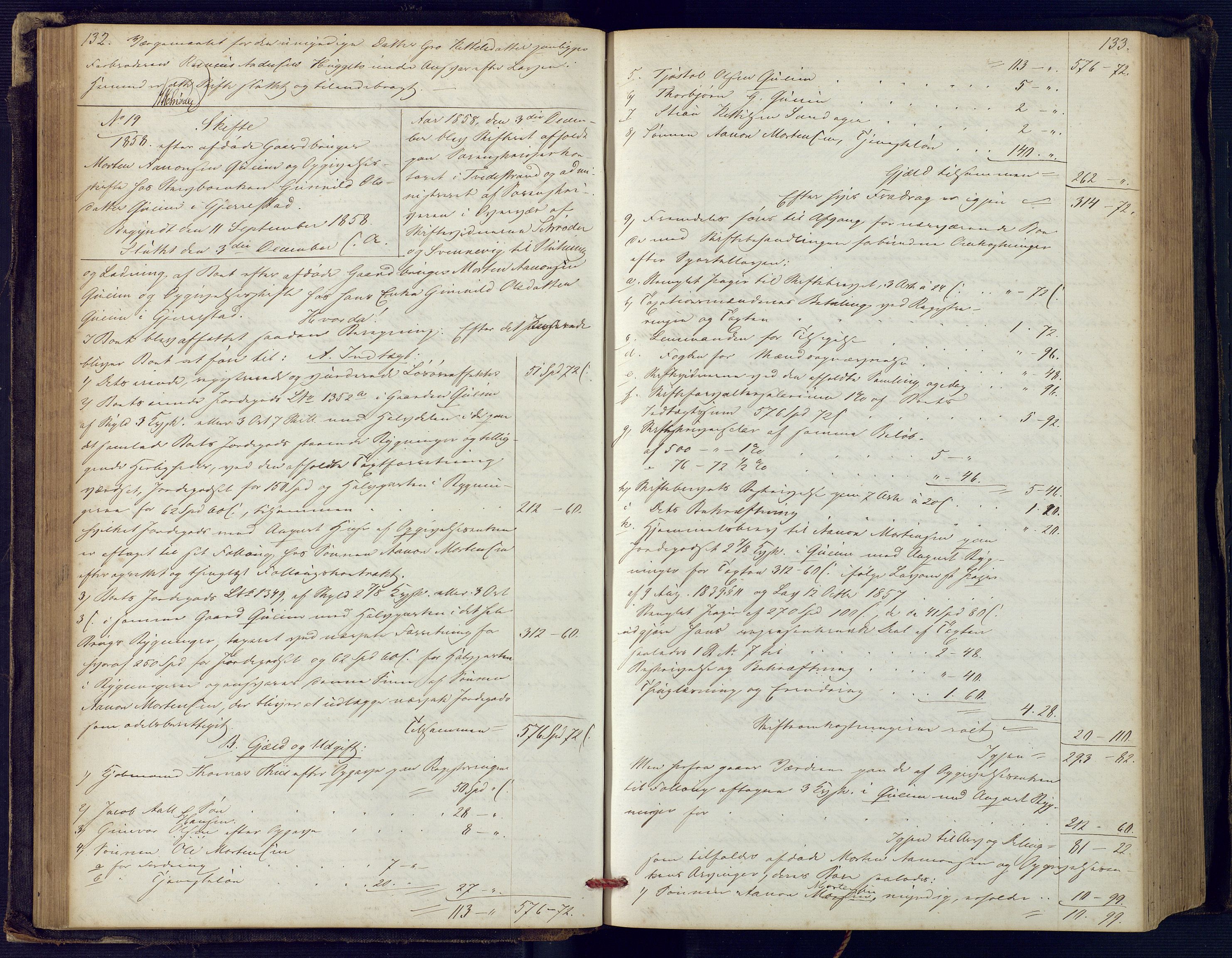 Holt sorenskriveri, SAK/1221-0002/H/Hc/L0029: Skifteutlodningsprotokoll nr. 4 med løst register, 1857-1862, p. 132-133