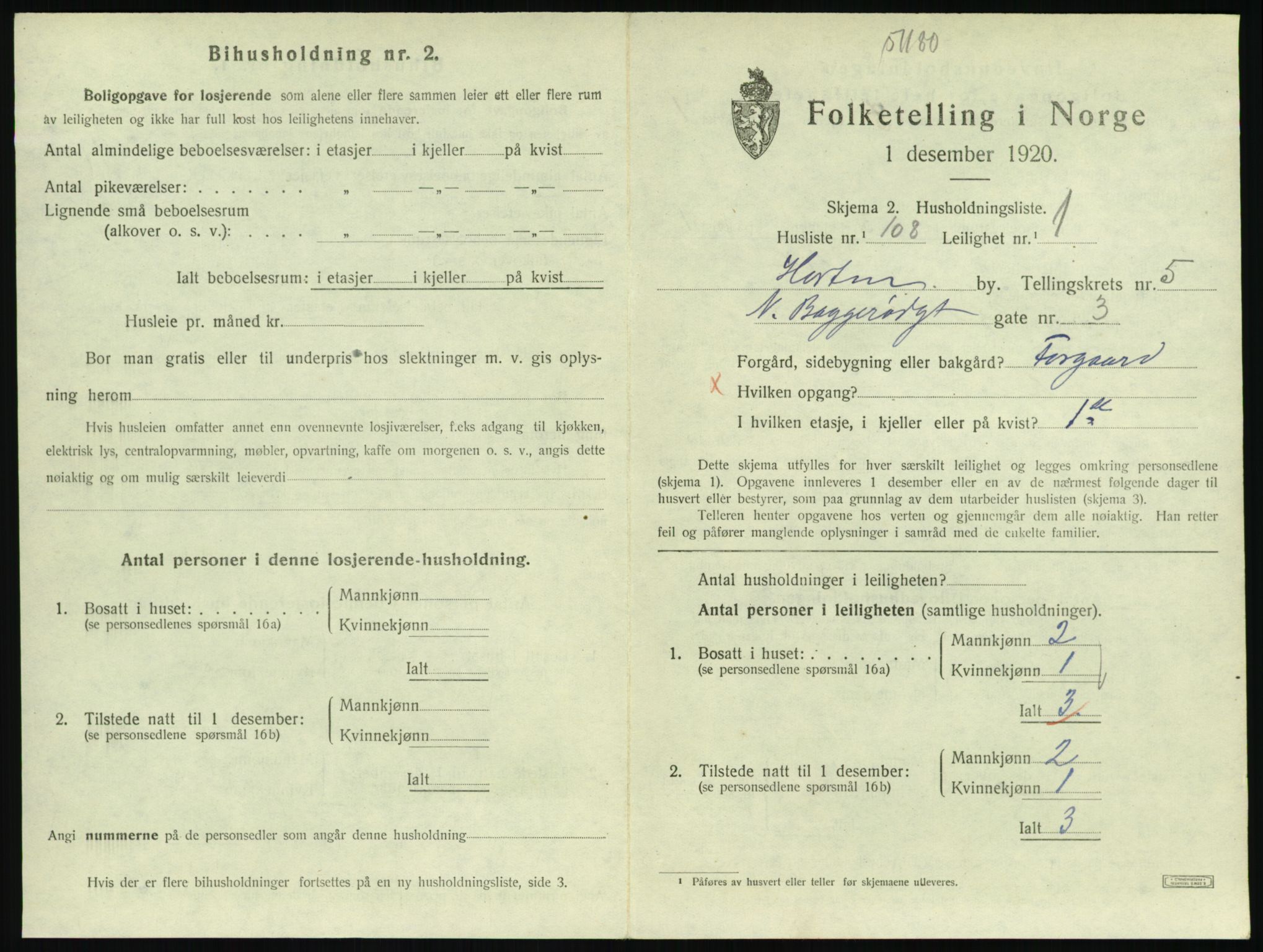 SAKO, 1920 census for Horten, 1920, p. 6049