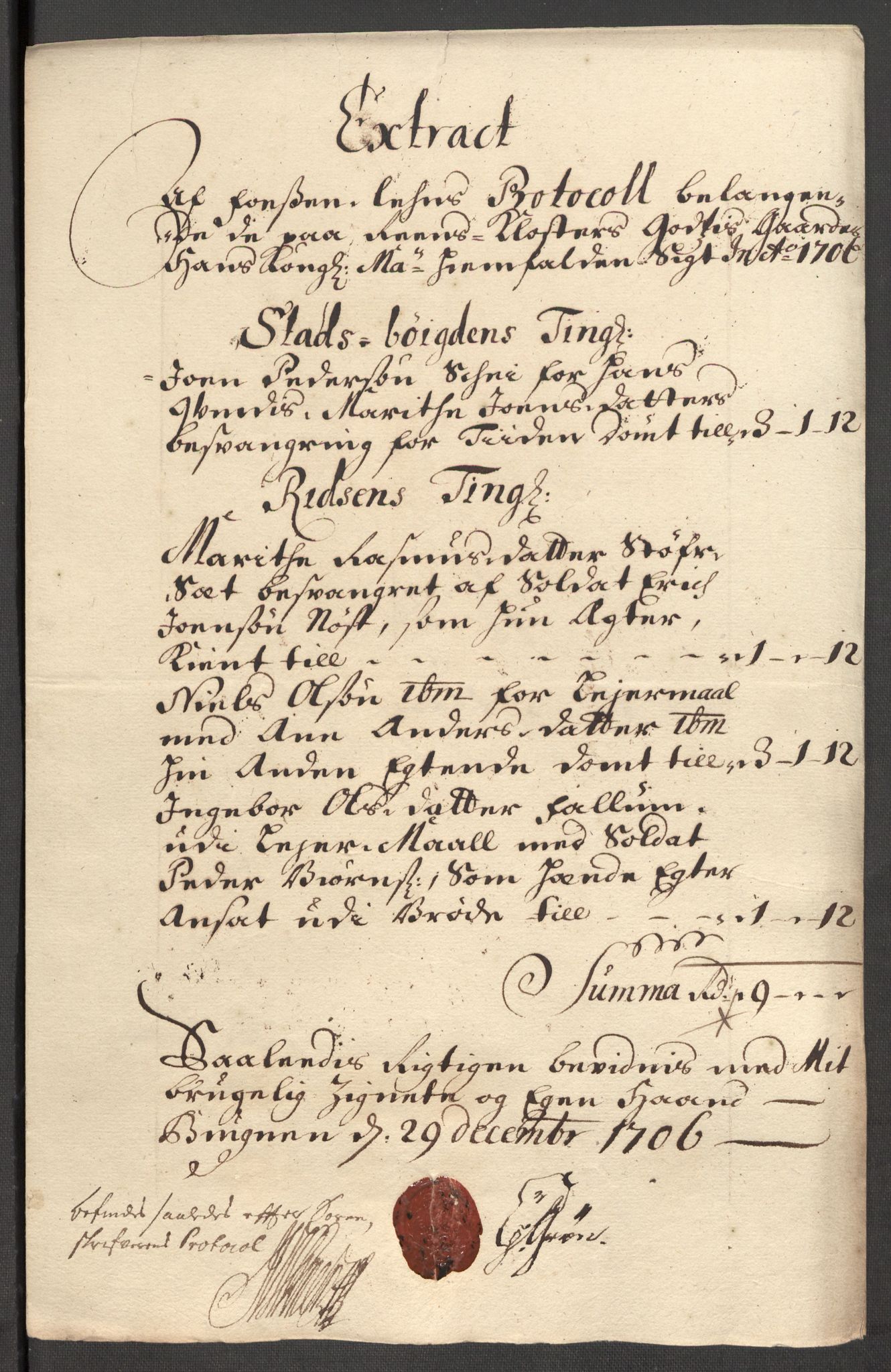 Rentekammeret inntil 1814, Reviderte regnskaper, Fogderegnskap, RA/EA-4092/R57/L3857: Fogderegnskap Fosen, 1706-1707, p. 123