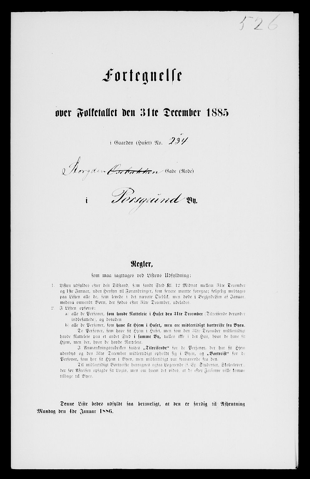 SAKO, 1885 census for 0805 Porsgrunn, 1885, p. 1052