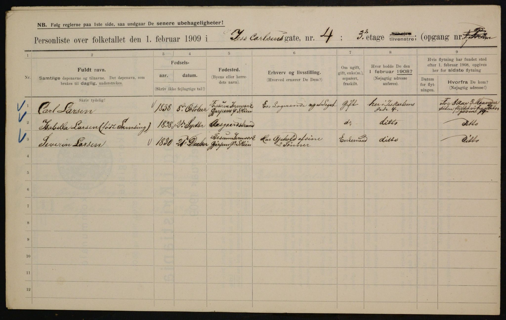 OBA, Municipal Census 1909 for Kristiania, 1909, p. 42916