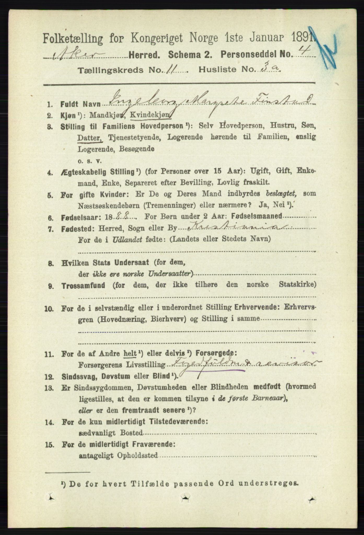 RA, 1891 census for 0218 Aker, 1891, p. 10194