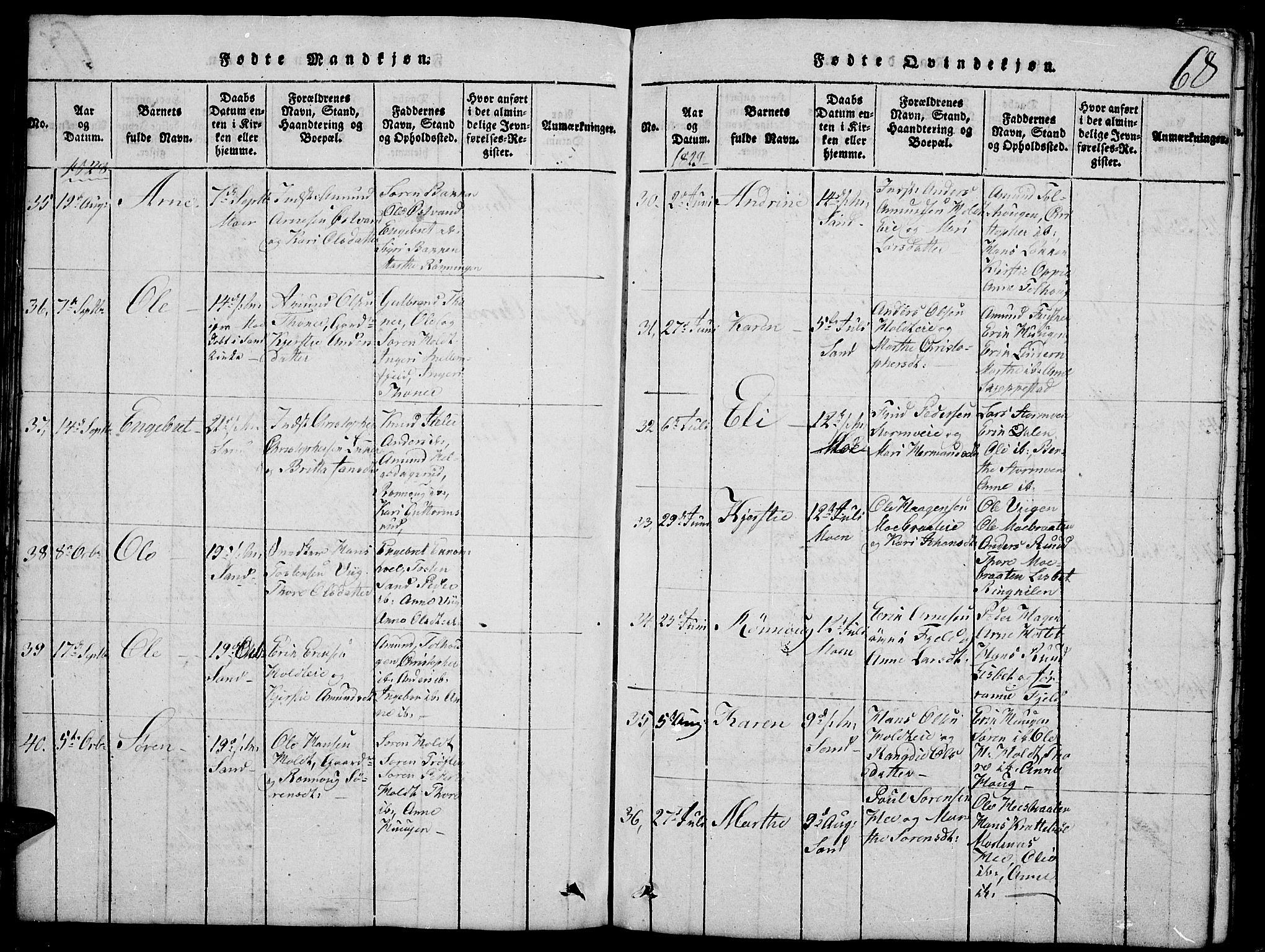 Nord-Odal prestekontor, AV/SAH-PREST-032/H/Ha/Hab/L0001: Parish register (copy) no. 1, 1819-1838, p. 68