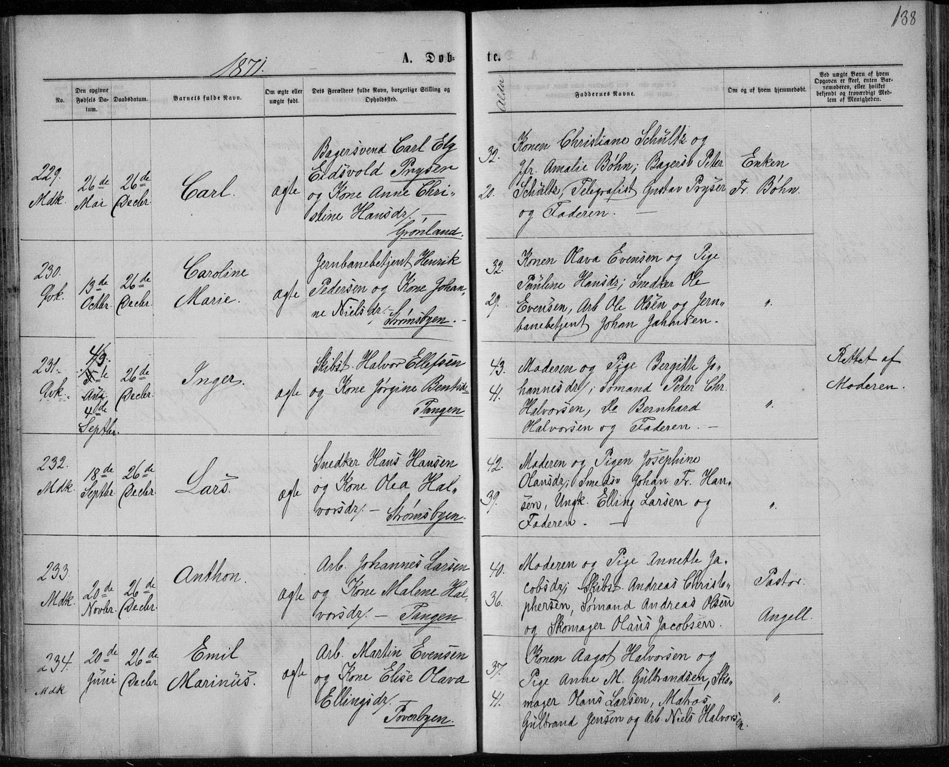 Strømsø kirkebøker, SAKO/A-246/F/Fa/L0016: Parish register (official) no. I 16, 1868-1873, p. 138