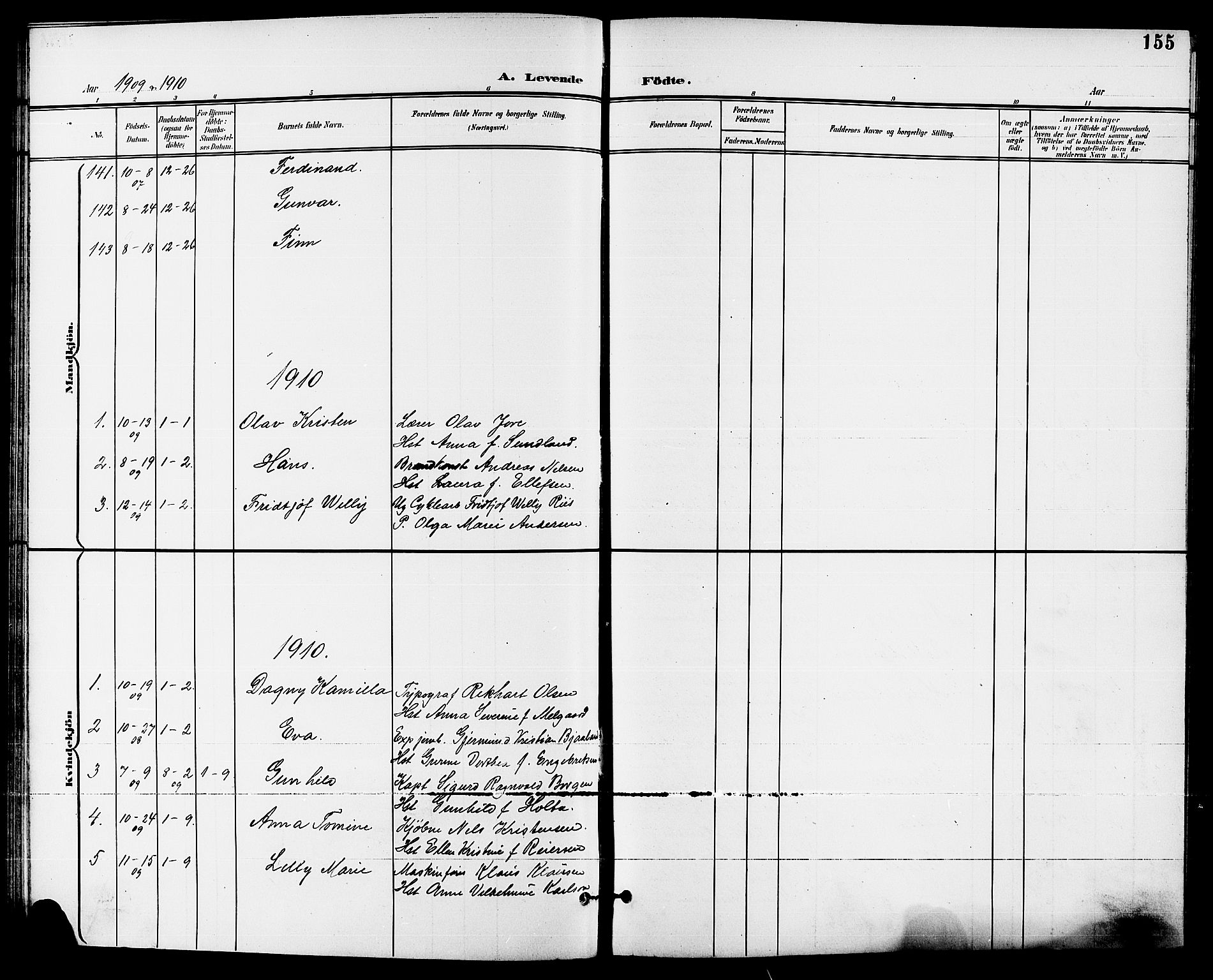 Skien kirkebøker, SAKO/A-302/G/Ga/L0008: Parish register (copy) no. 8, 1900-1910, p. 155