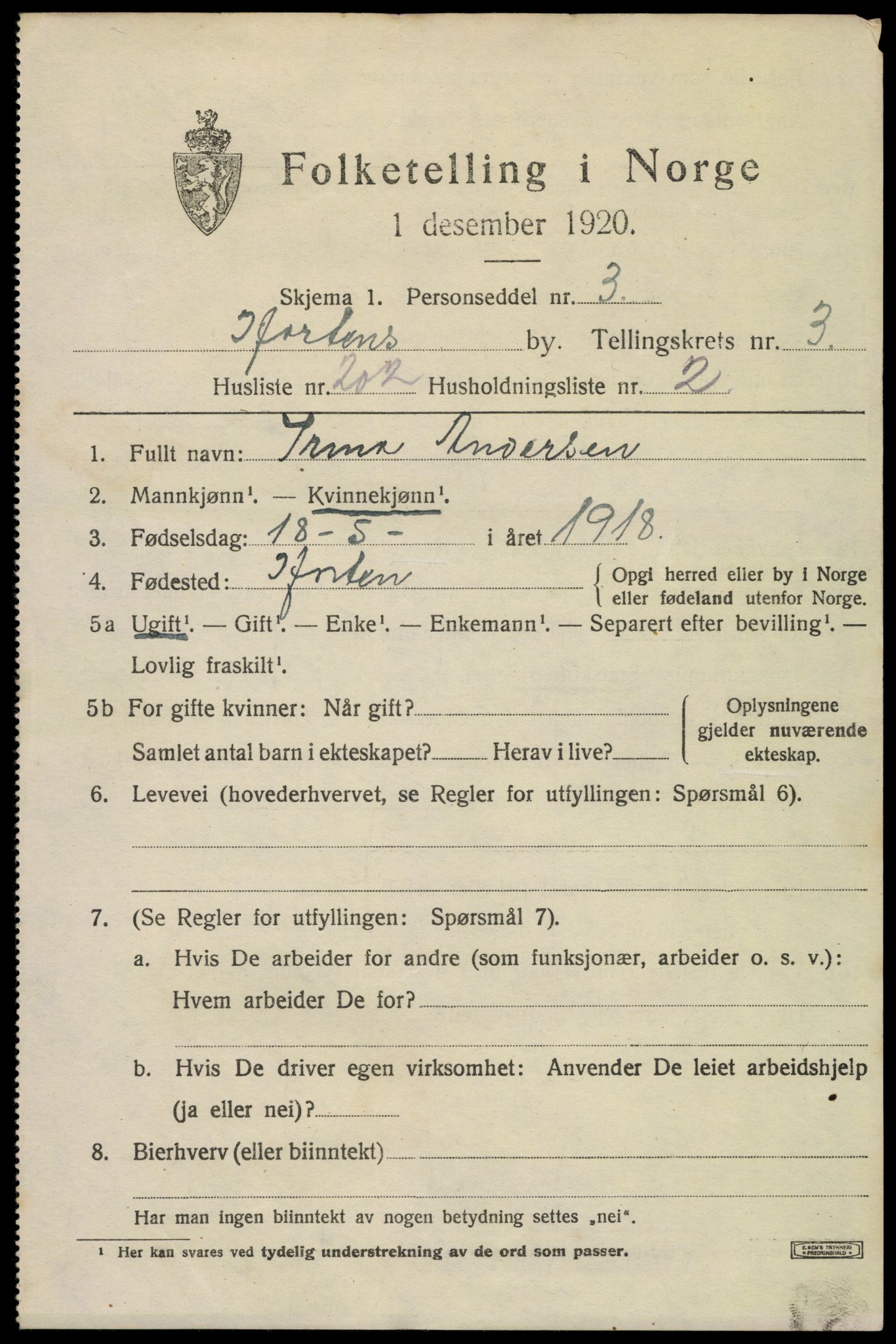 SAKO, 1920 census for Horten, 1920, p. 16245