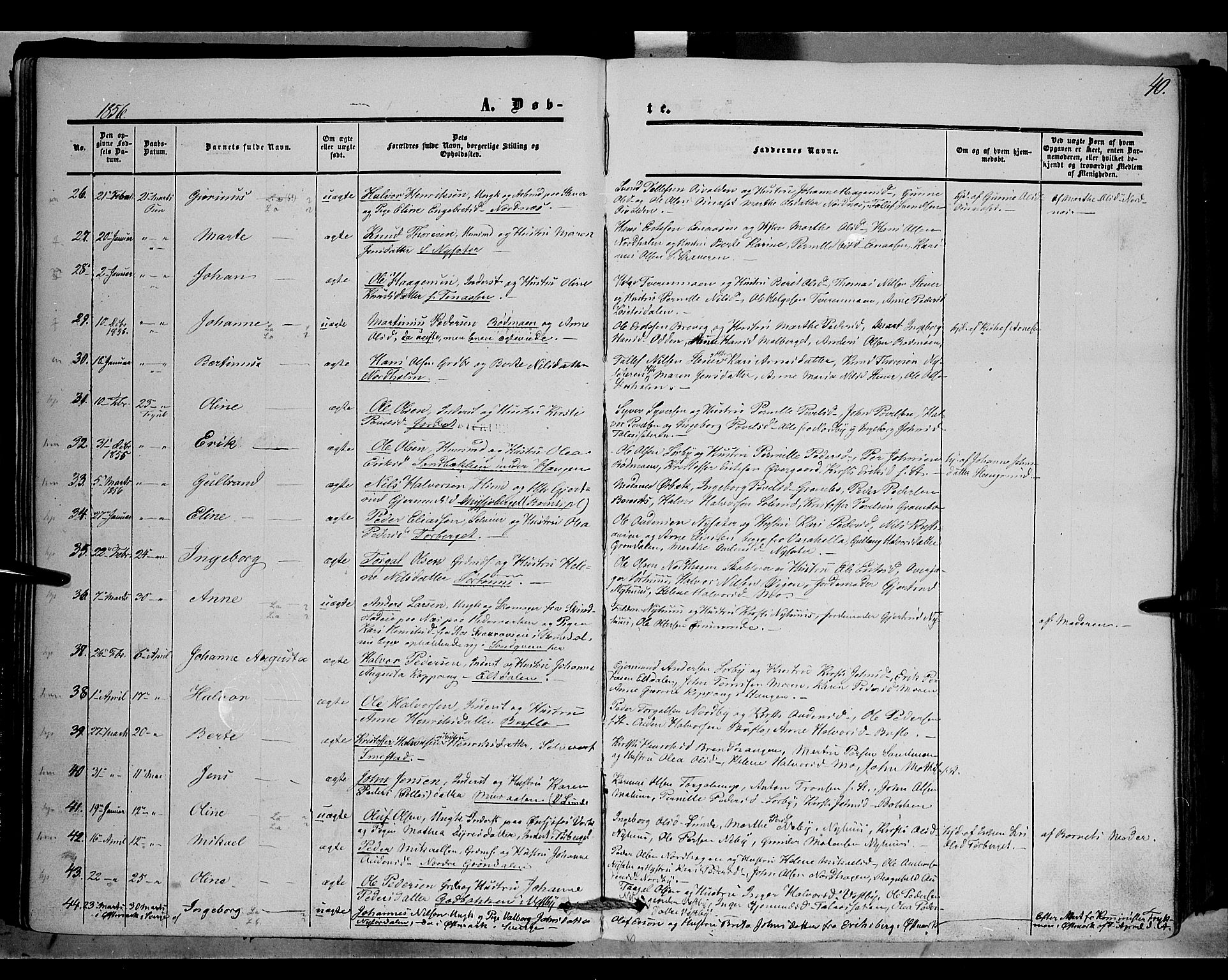 Trysil prestekontor, AV/SAH-PREST-046/H/Ha/Haa/L0005: Parish register (official) no. 5, 1851-1865, p. 40