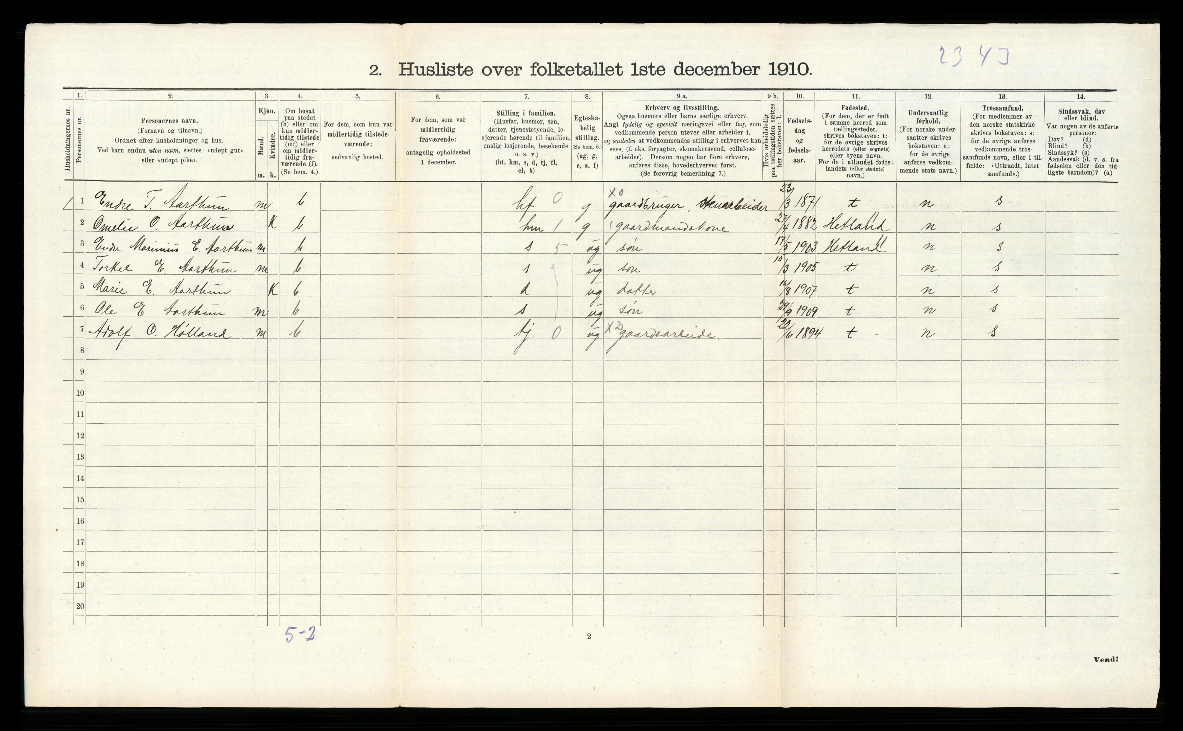 RA, 1910 census for Sauda, 1910, p. 231