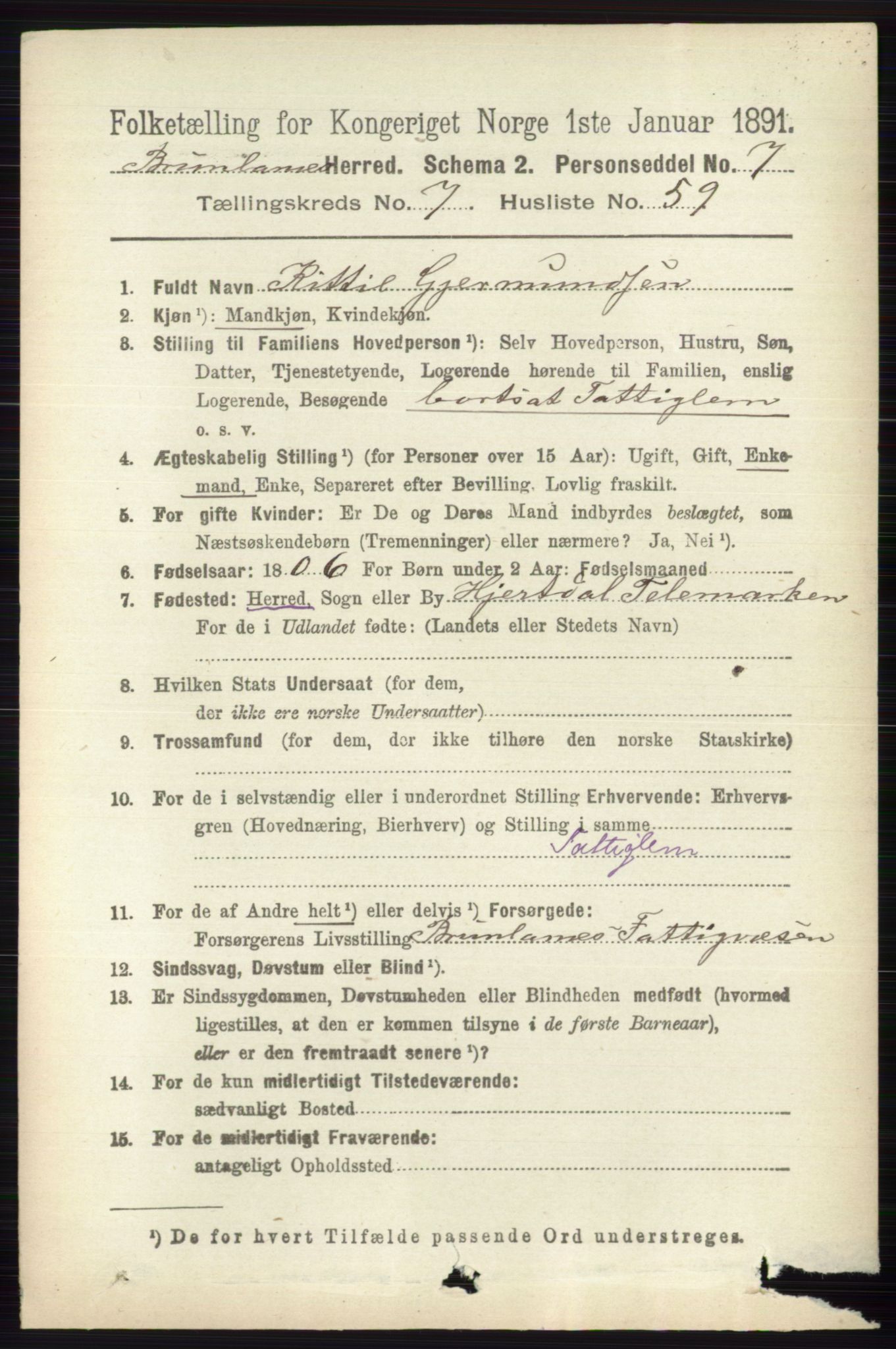 RA, 1891 census for 0726 Brunlanes, 1891, p. 3343