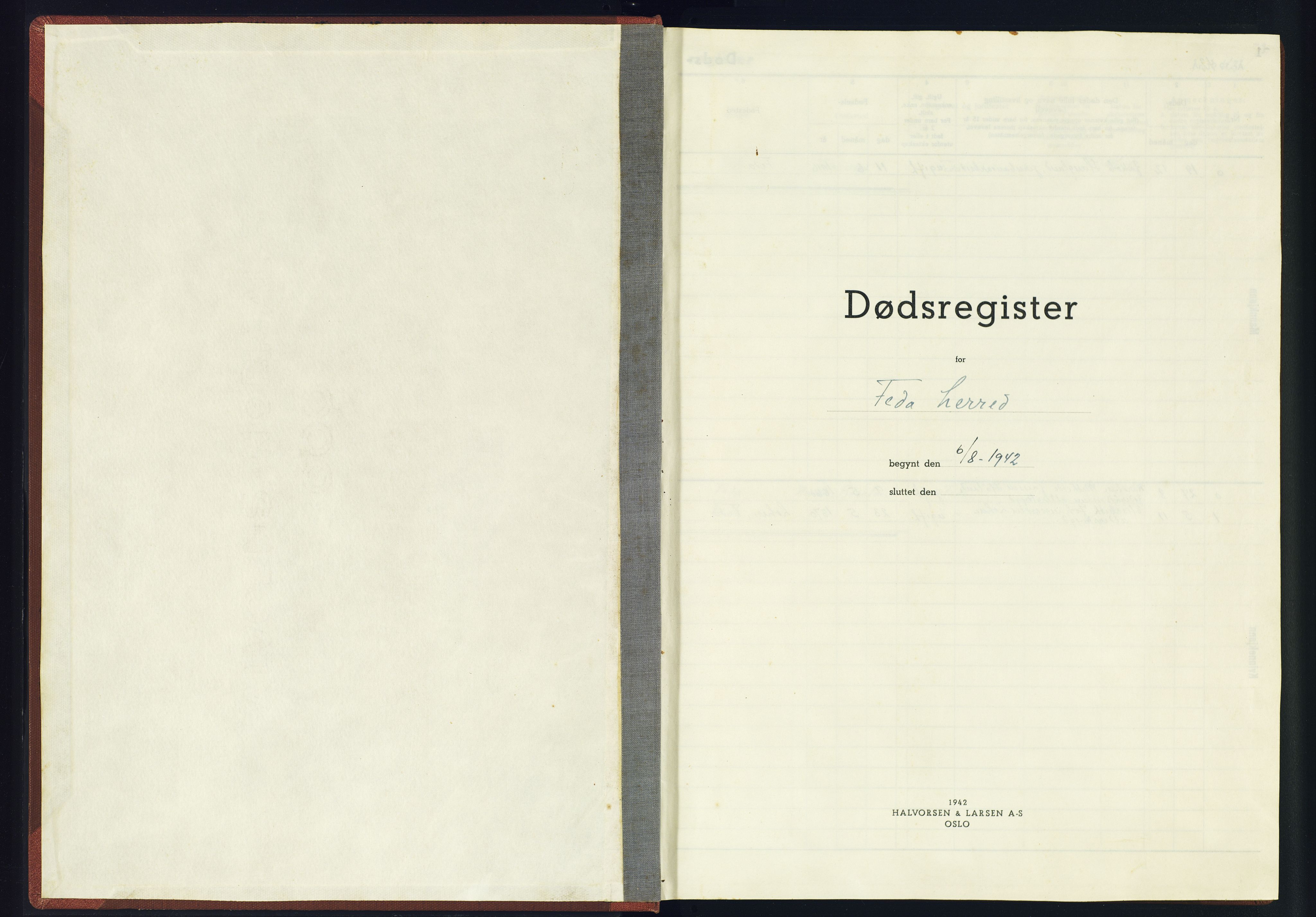 Kvinesdal sokneprestkontor, SAK/1111-0026/J/Jb/L0003: II.6.3 - Dødsfallsregister Feda, 1942-1945