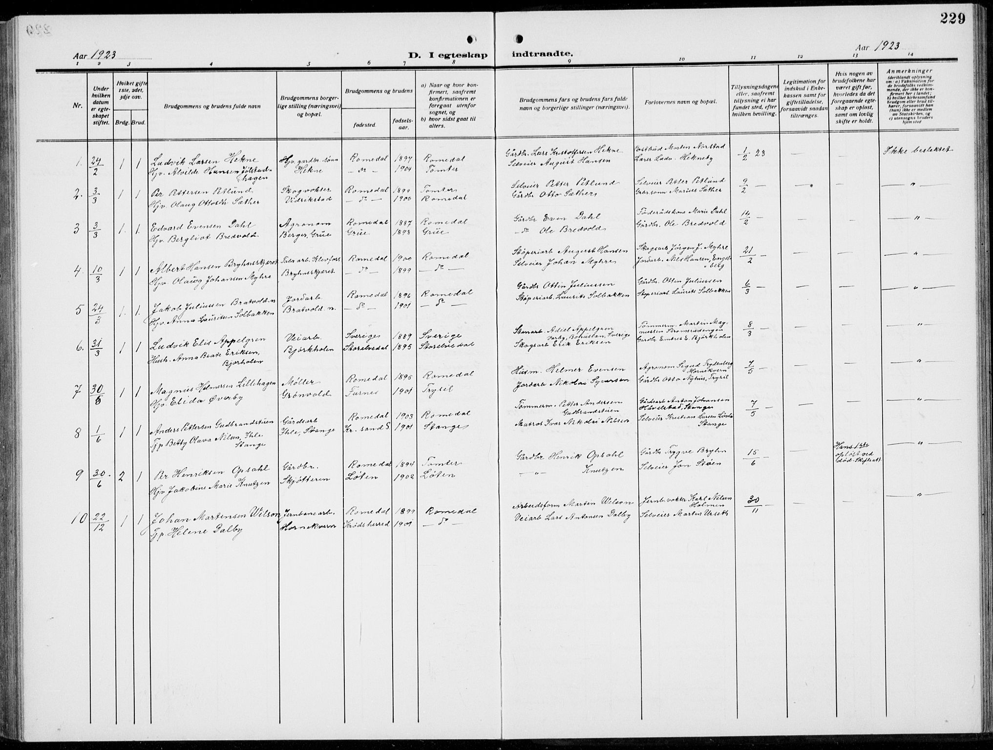 Romedal prestekontor, AV/SAH-PREST-004/L/L0014: Parish register (copy) no. 14, 1915-1939, p. 229