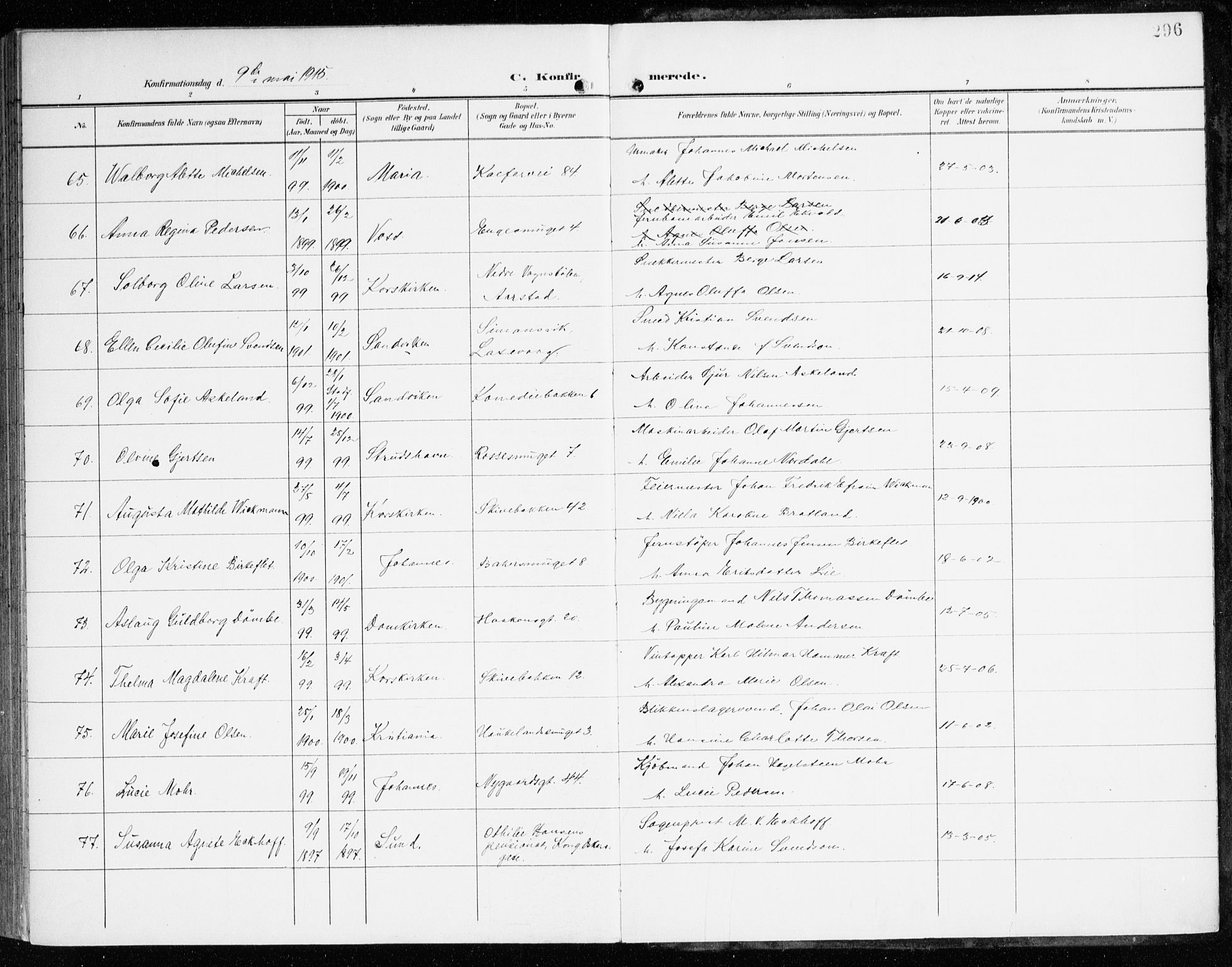 Domkirken sokneprestembete, AV/SAB-A-74801/H/Haa/L0031: Parish register (official) no. C 6, 1898-1915, p. 296