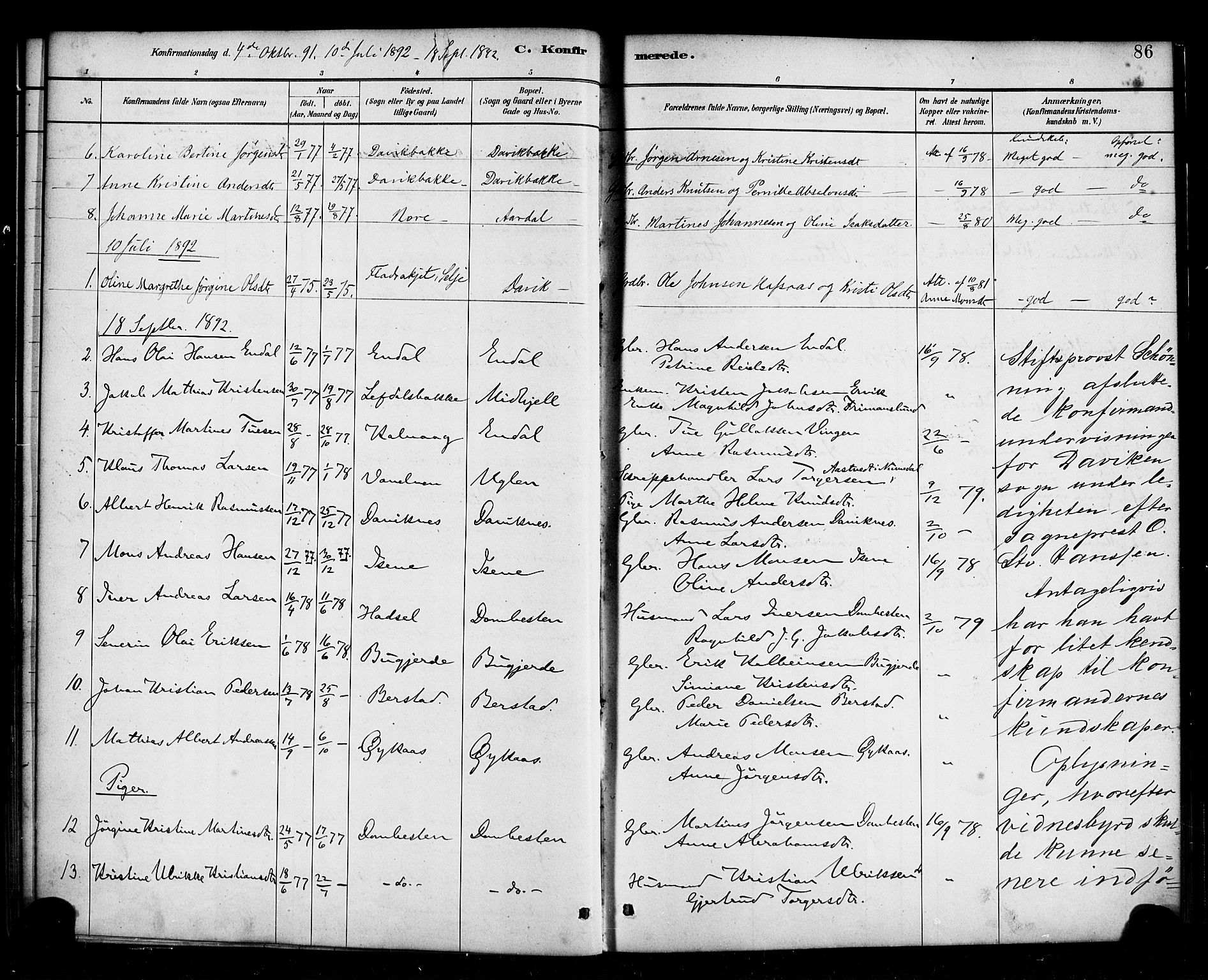 Davik sokneprestembete, AV/SAB-A-79701/H/Haa/Haab/L0001: Parish register (official) no. B 1, 1882-1900, p. 86