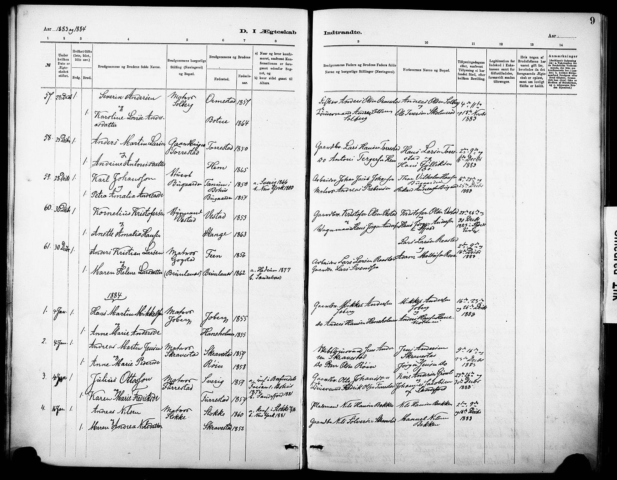 Sandar kirkebøker, SAKO/A-243/F/Fa/L0013: Parish register (official) no. 13, 1883-1895, p. 9