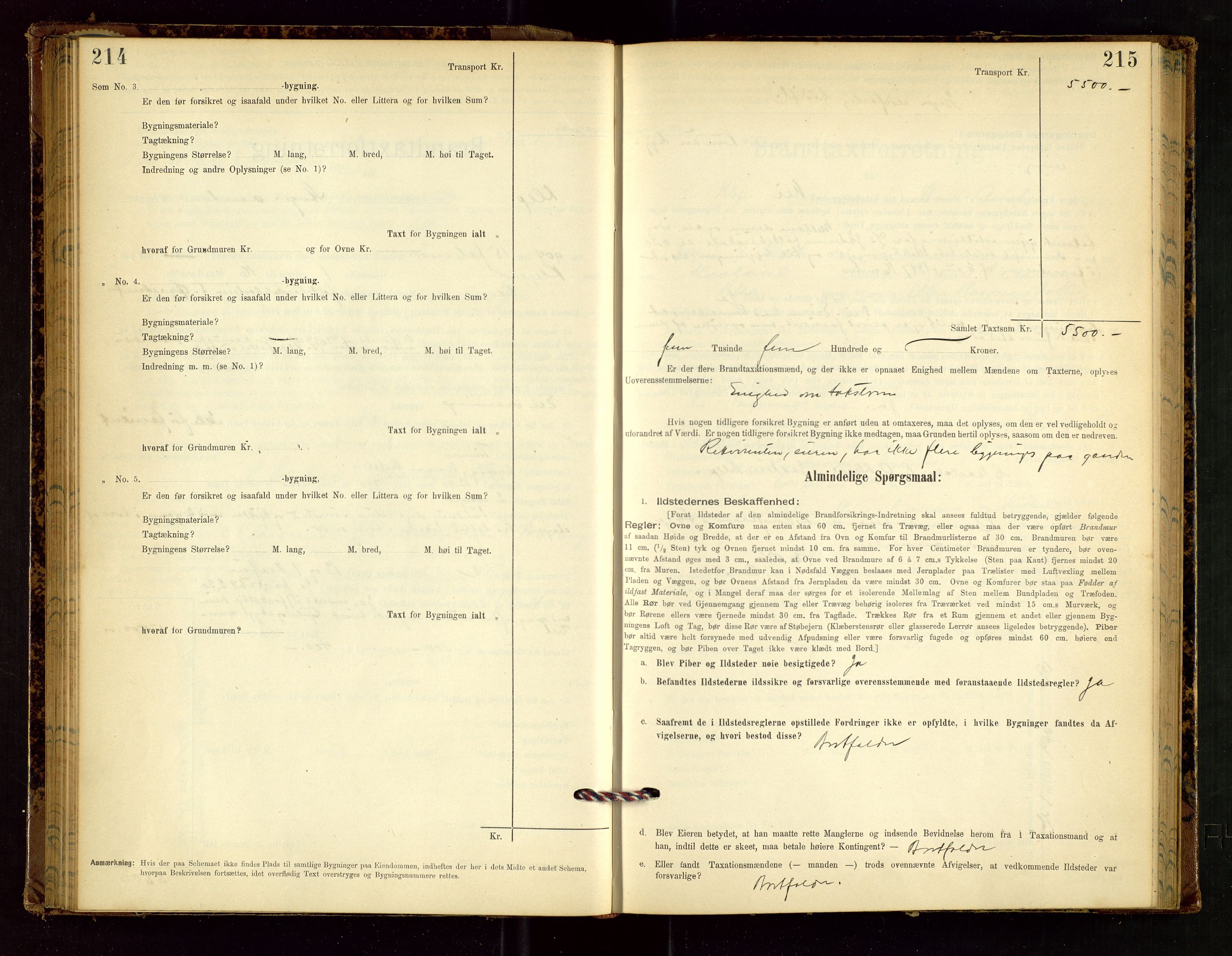 Klepp lensmannskontor, SAST/A-100163/Goc/L0002: "Brandtaxationsprotokol" m/register, 1898-1902, p. 214-215