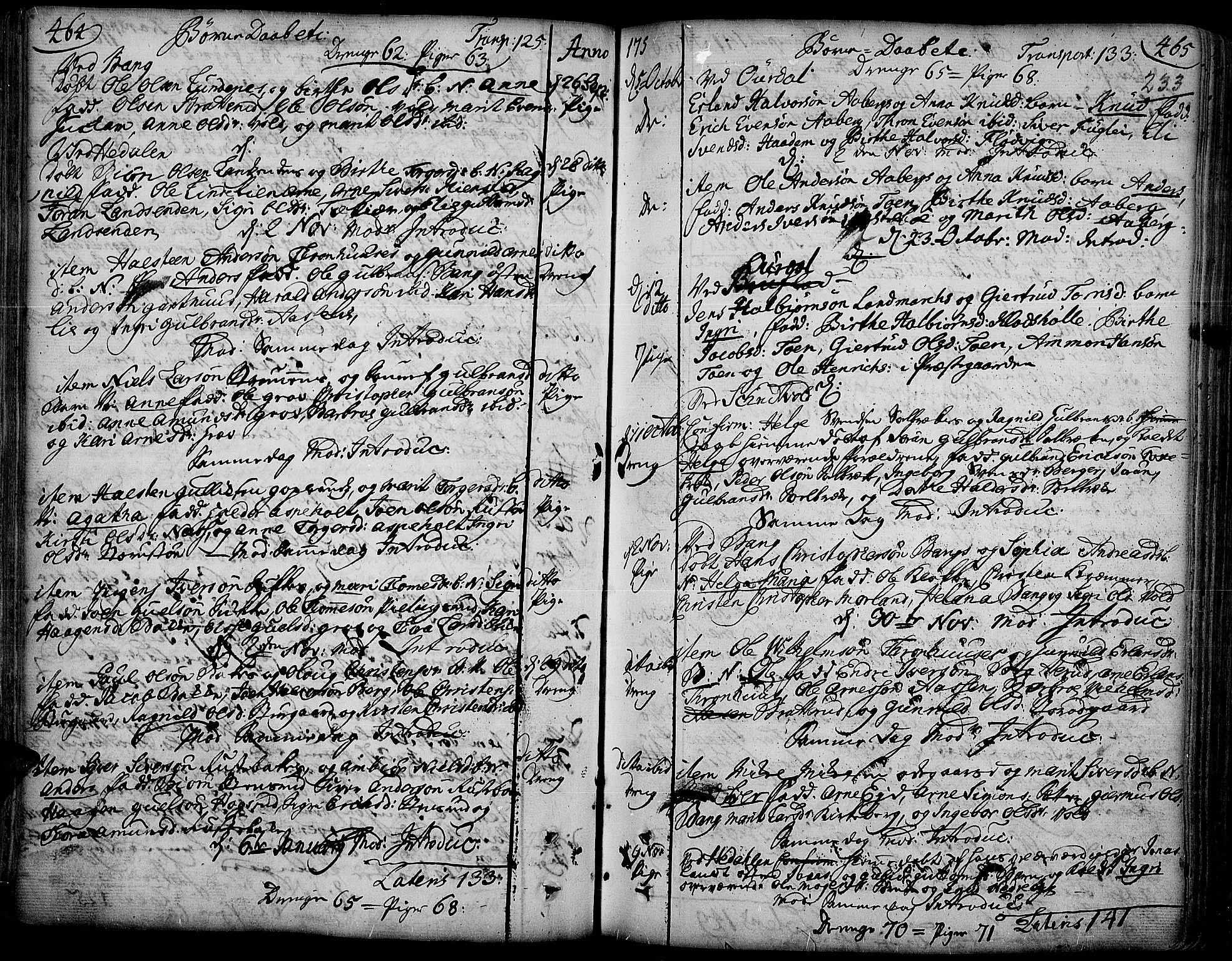 Aurdal prestekontor, SAH/PREST-126/H/Ha/Haa/L0004: Parish register (official) no. 4, 1730-1762, p. 464-465