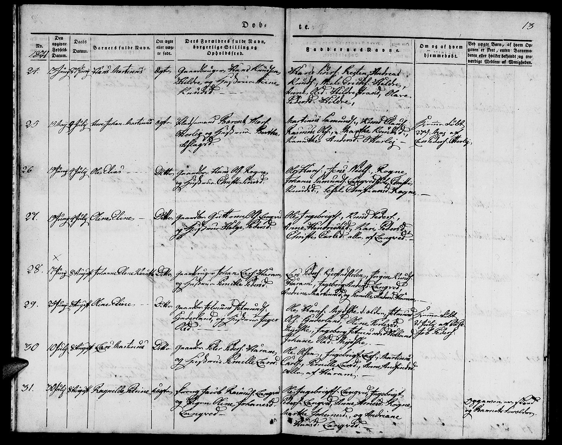Ministerialprotokoller, klokkerbøker og fødselsregistre - Møre og Romsdal, AV/SAT-A-1454/536/L0507: Parish register (copy) no. 536C02, 1839-1859, p. 13
