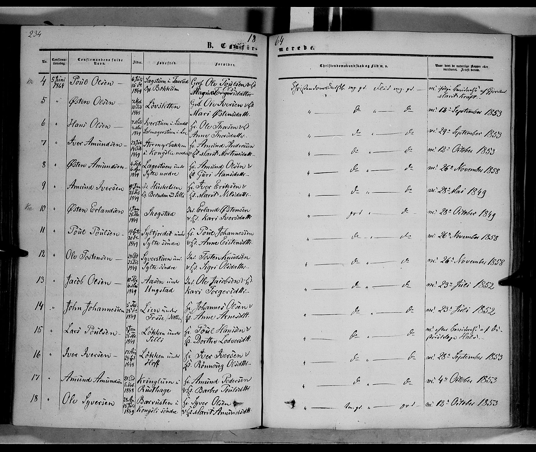 Nord-Fron prestekontor, AV/SAH-PREST-080/H/Ha/Haa/L0001: Parish register (official) no. 1, 1851-1864, p. 234