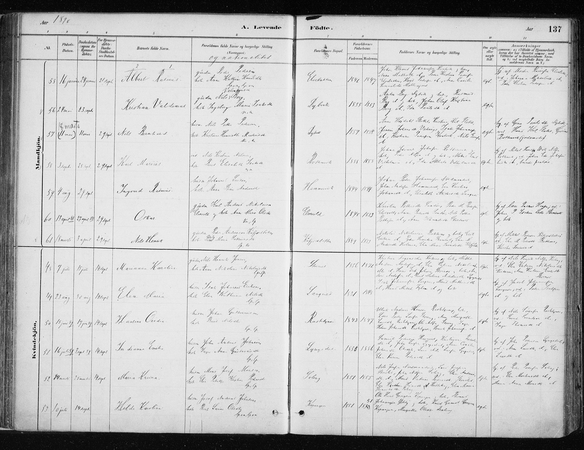 Lyngen sokneprestembete, AV/SATØ-S-1289/H/He/Hea/L0007kirke: Parish register (official) no. 7, 1879-1890, p. 137