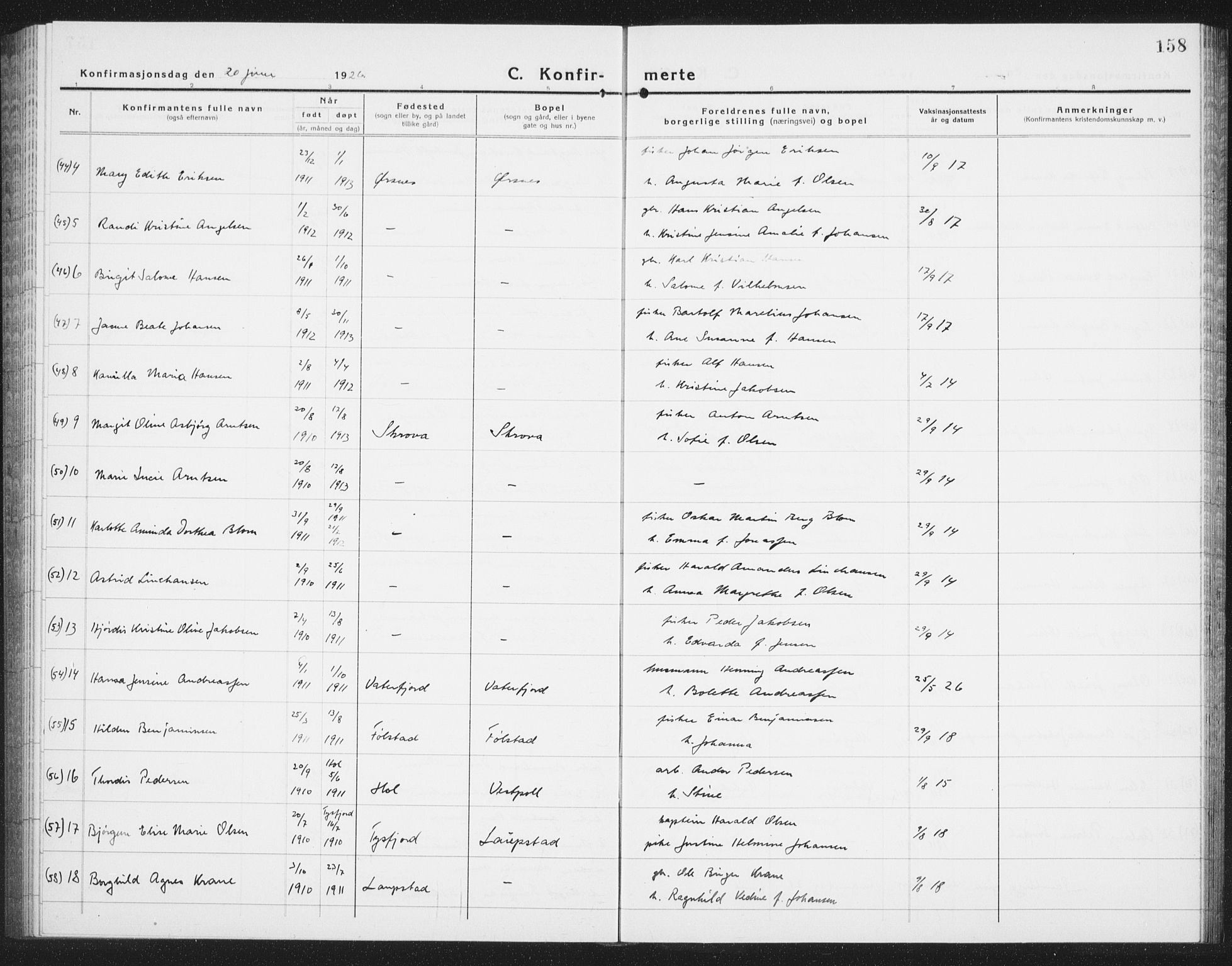 Ministerialprotokoller, klokkerbøker og fødselsregistre - Nordland, AV/SAT-A-1459/874/L1081: Parish register (copy) no. 874C10, 1925-1941, p. 158