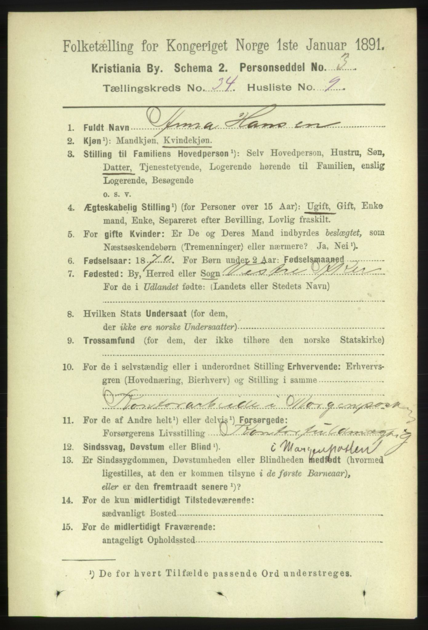 RA, 1891 census for 0301 Kristiania, 1891, p. 18463