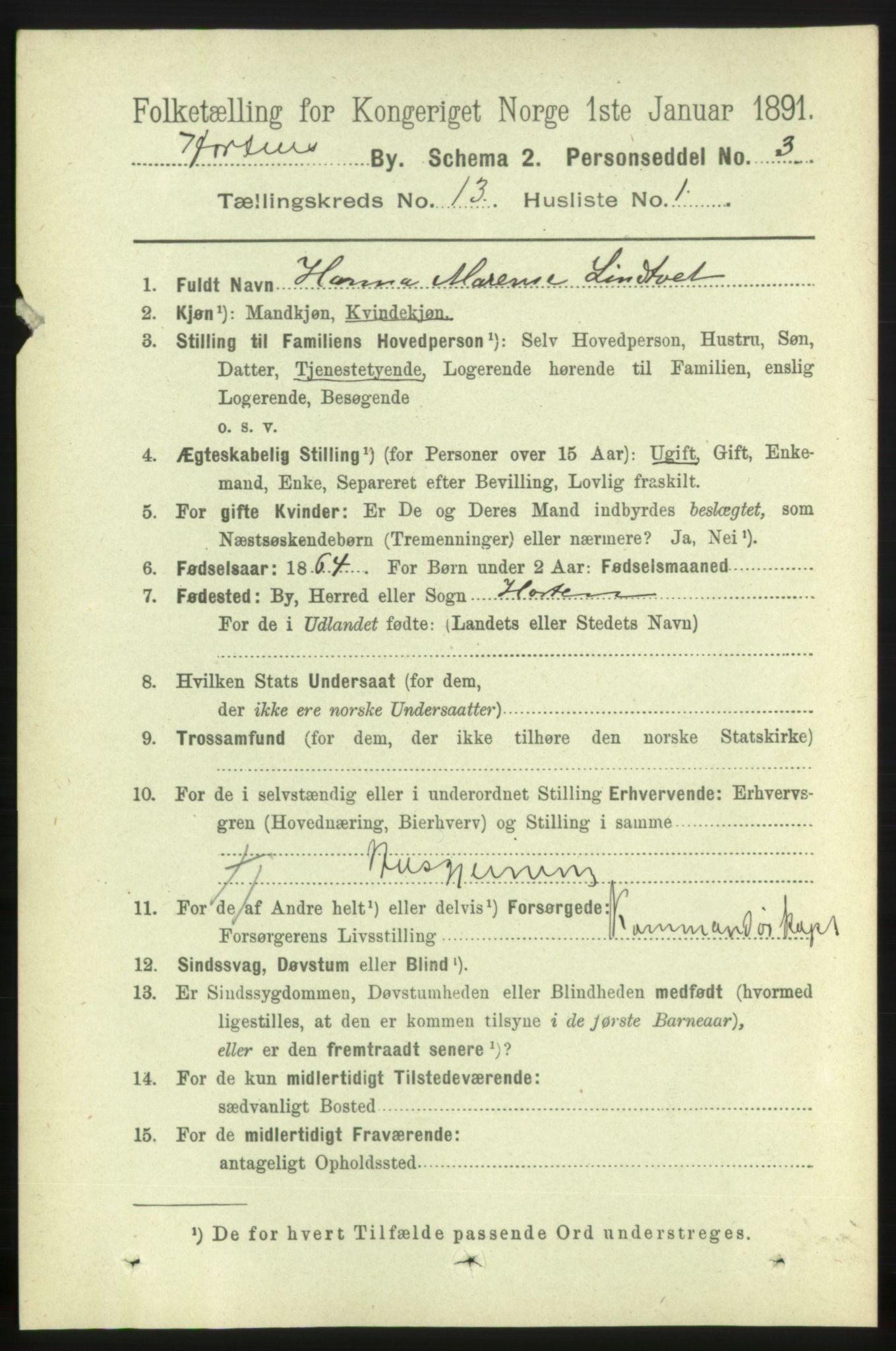 RA, 1891 census for 0703 Horten, 1891, p. 7890