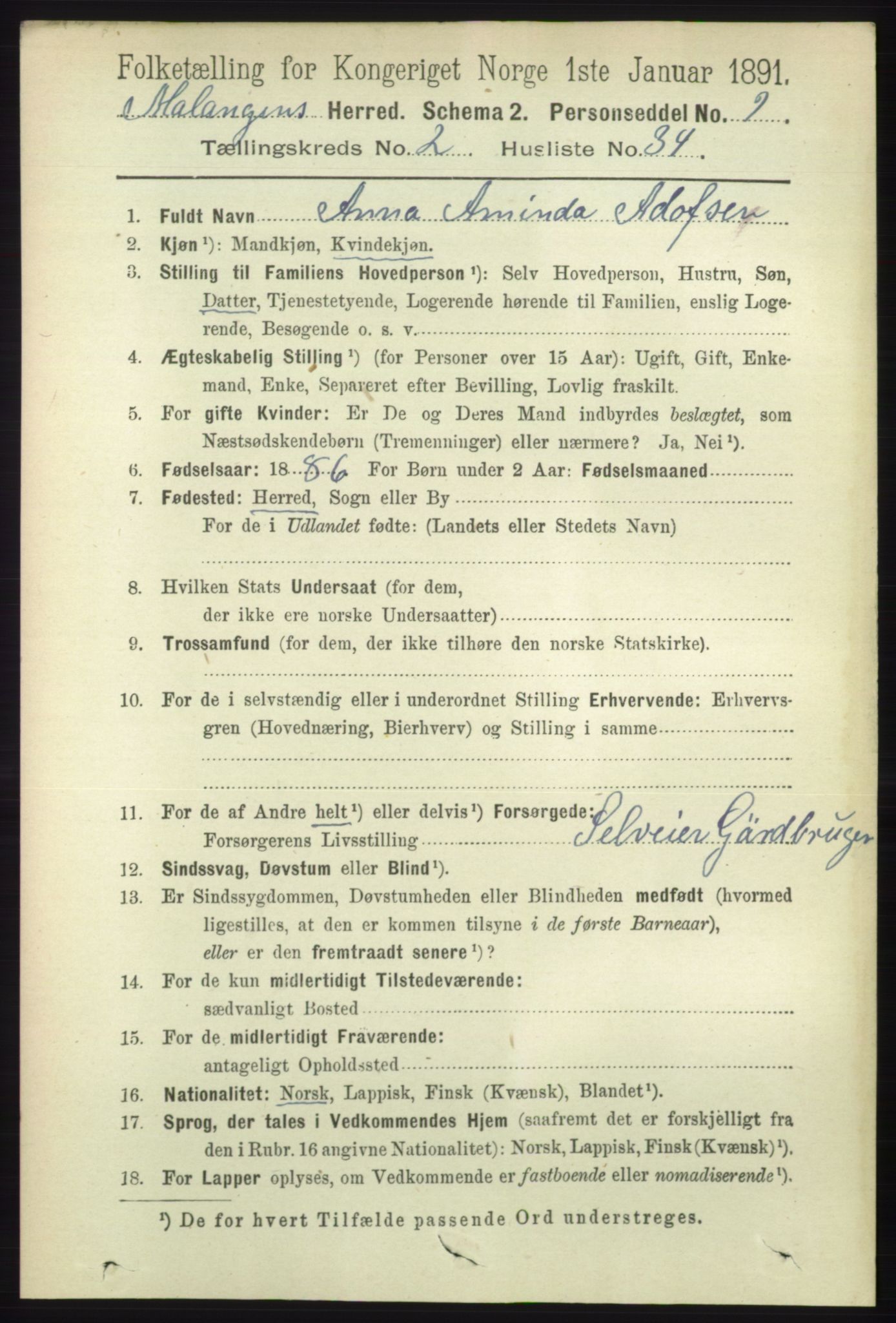 RA, 1891 census for 1932 Malangen, 1891, p. 682