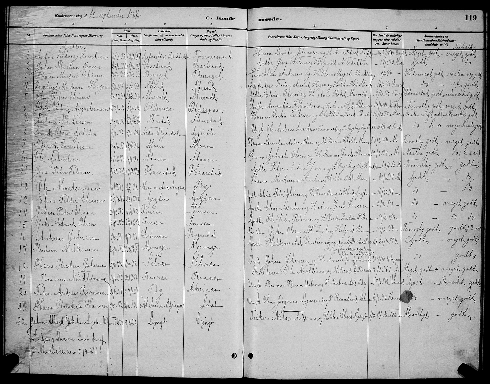 Ministerialprotokoller, klokkerbøker og fødselsregistre - Sør-Trøndelag, AV/SAT-A-1456/655/L0687: Parish register (copy) no. 655C03, 1880-1898, p. 119