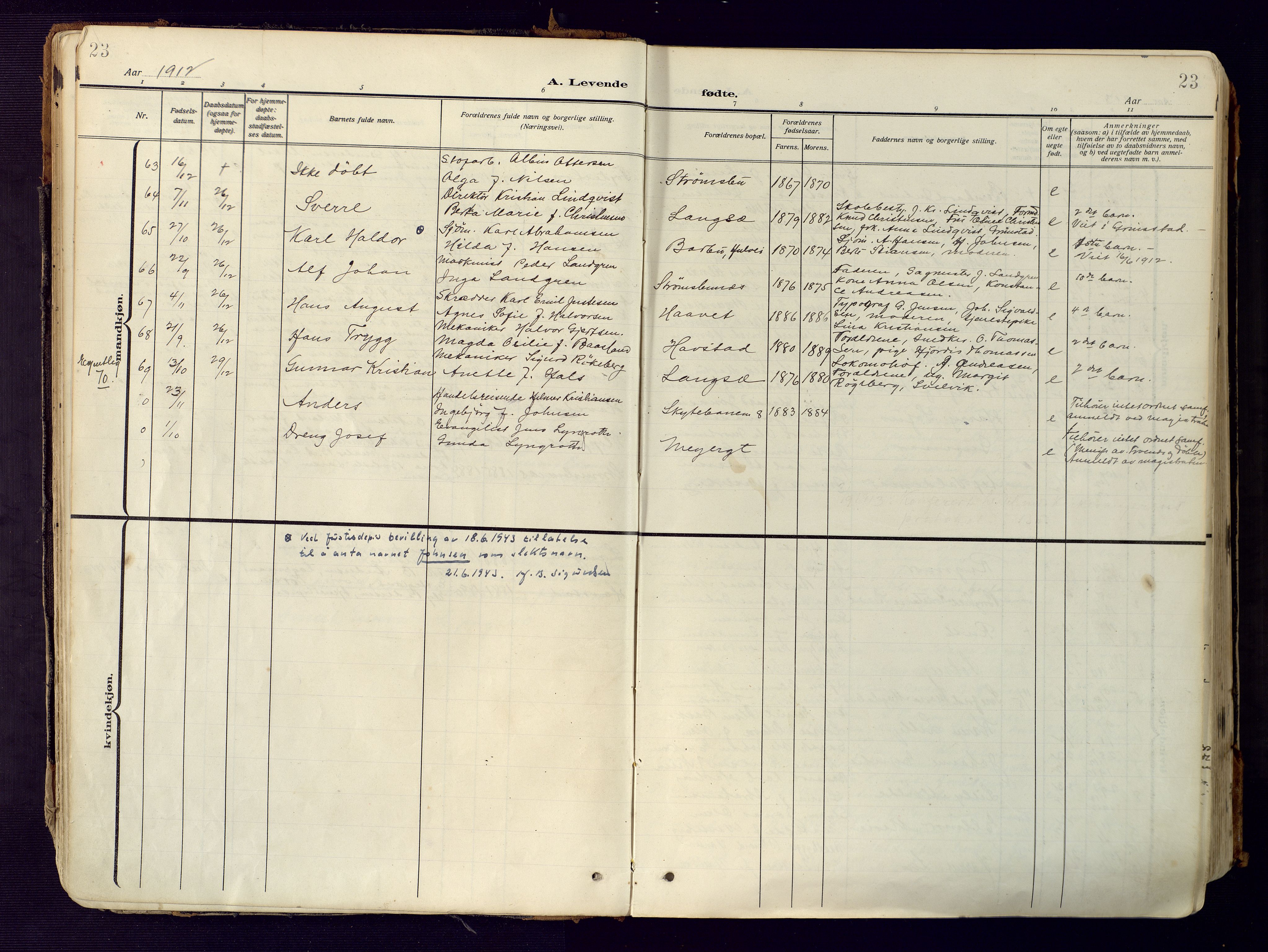 Barbu sokneprestkontor, AV/SAK-1111-0003/F/Fa/L0006: Parish register (official) no. A 6, 1910-1929, p. 23